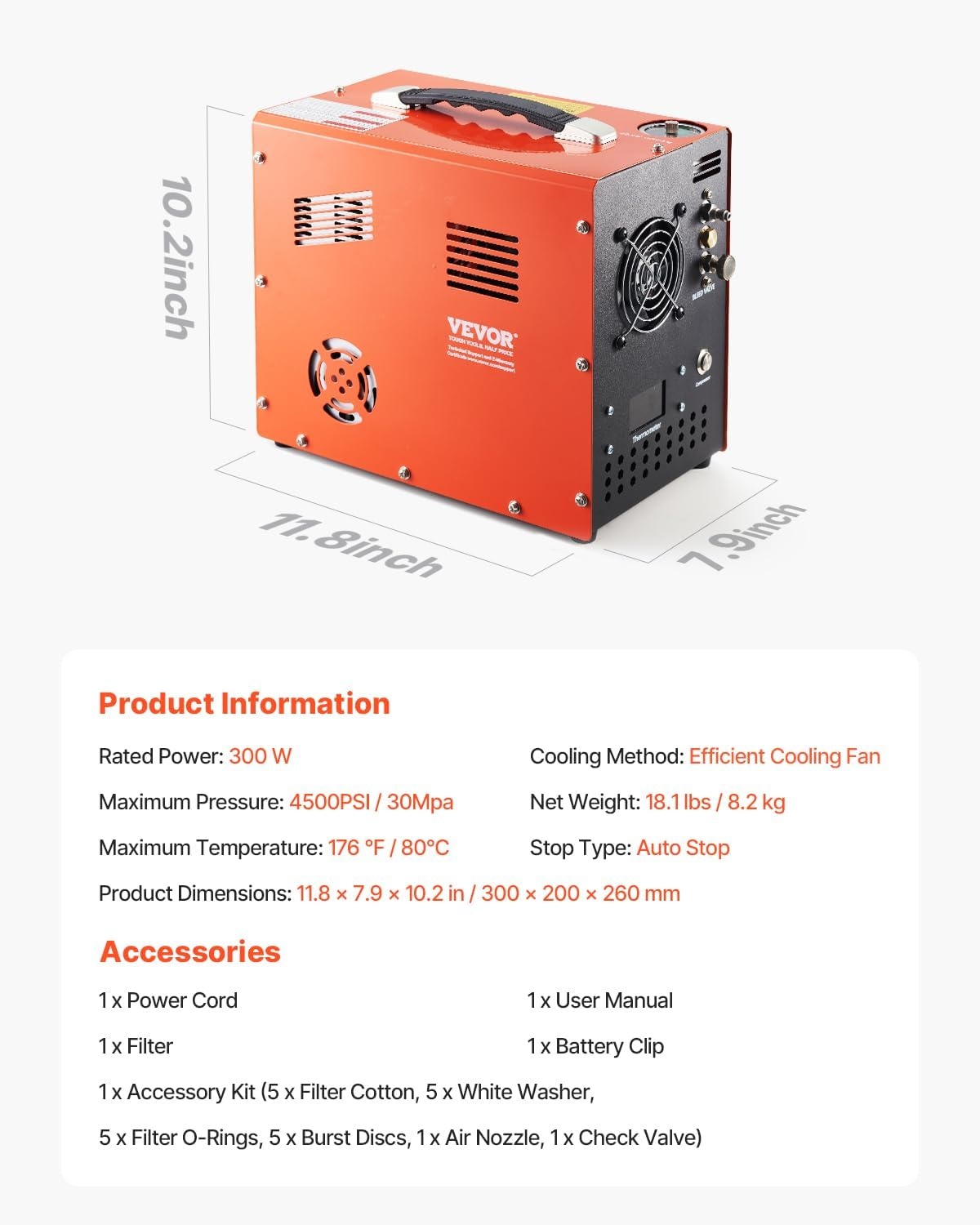 image:imageVEVOR PCP Air Compressor 4500PSI30Mpa Portable PCP Airgun Compressor with Builtin Power Converter AutoStop DC12VAC120V Oil amp WaterFree Air Rifle Paintball and Scuba Tank Compressor PumpStandard