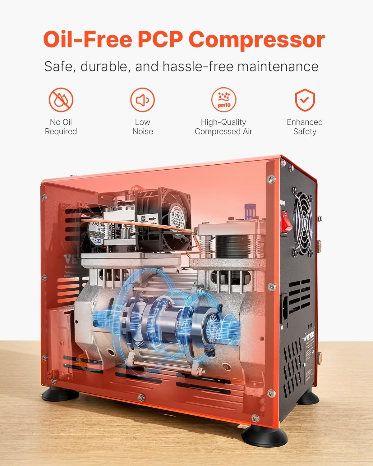 image:imageVEVOR PCP Air Compressor 4500PSI30Mpa Portable PCP Airgun Compressor with External Converter DC12V AC115V Oil amp WaterFree ManualStop Air Rifle Paintball and Scuba Tank Compressor Pump800W Auto Stop