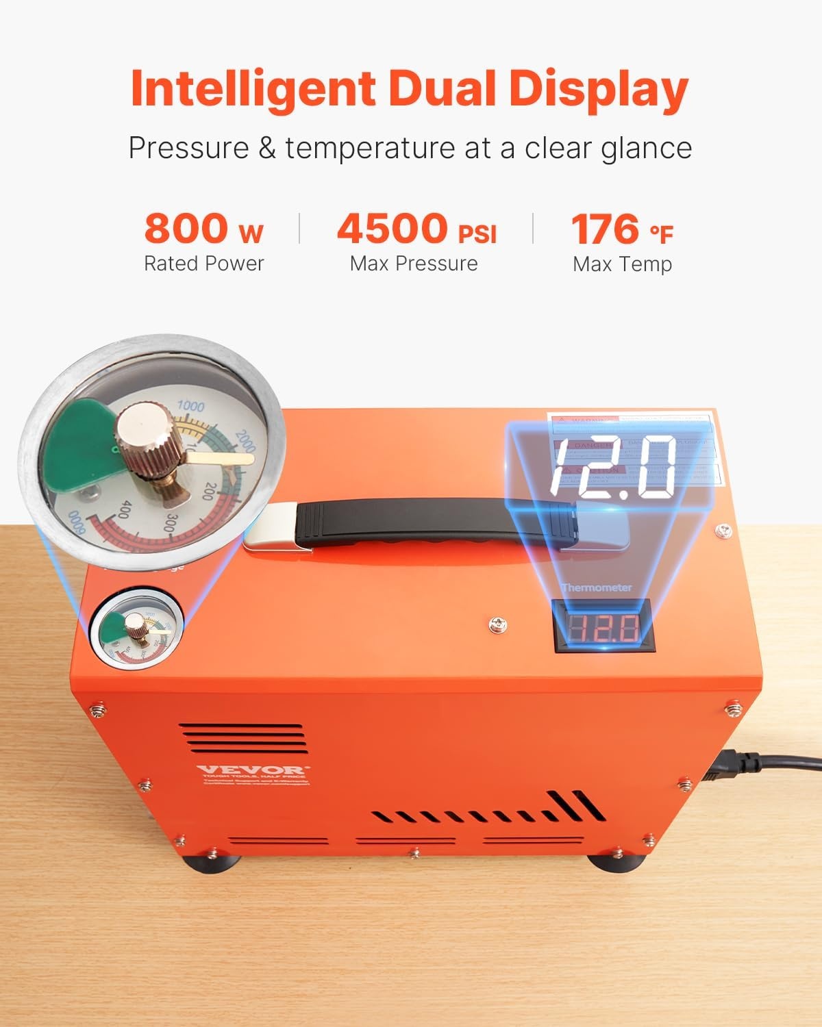 image:imageVEVOR PCP Air Compressor 4500PSI30Mpa Portable PCP Airgun Compressor with External Converter DC12V AC115V Oil amp WaterFree ManualStop Air Rifle Paintball and Scuba Tank Compressor Pump800W Auto Stop