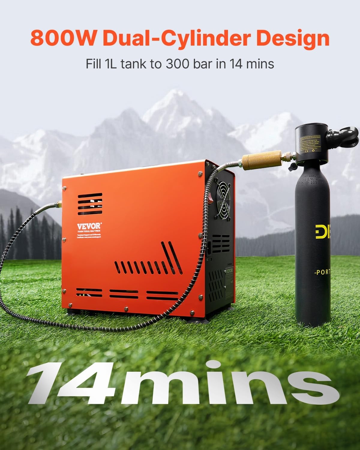 image:imageVEVOR PCP Air Compressor 4500PSI30Mpa Portable PCP Airgun Compressor with External Converter DC12V AC115V Oil amp WaterFree ManualStop Air Rifle Paintball and Scuba Tank Compressor Pump800W Auto Stop