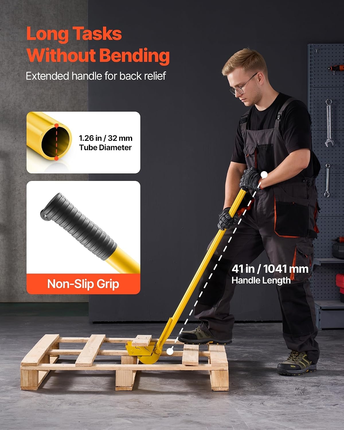image:imageVEVOR Pallet Buster Too with 45 Carbon Steel Handle Heavy Duty Wrecking Pry Bar Articulating Head Deck Board Removal Tool for NonDamaging Wooden Pallet amp Deck Removal41 Long Handle