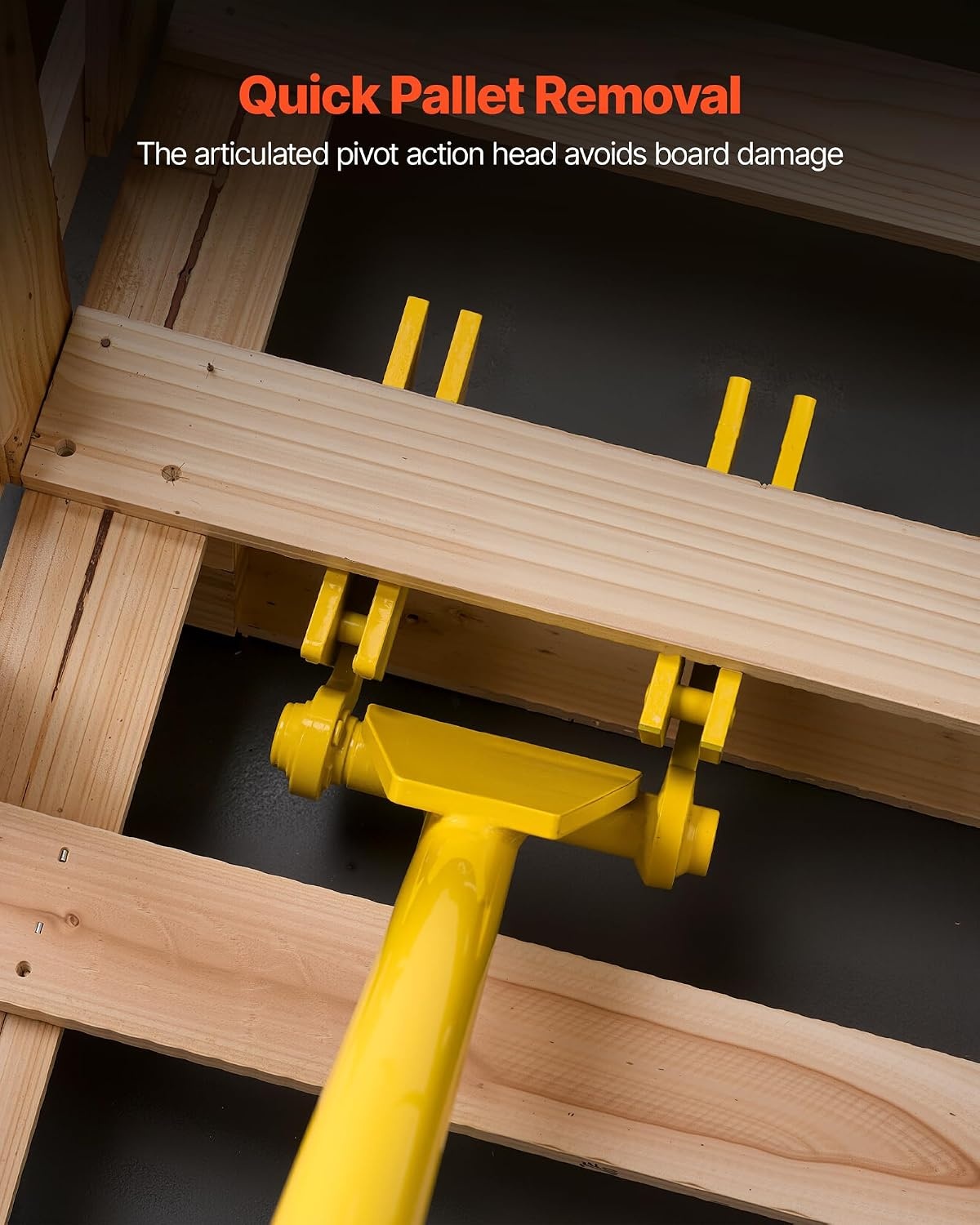image:imageVEVOR Pallet Buster Too with 45 Carbon Steel Handle Heavy Duty Wrecking Pry Bar Articulating Head Deck Board Removal Tool for NonDamaging Wooden Pallet amp Deck Removal41 Long Handle