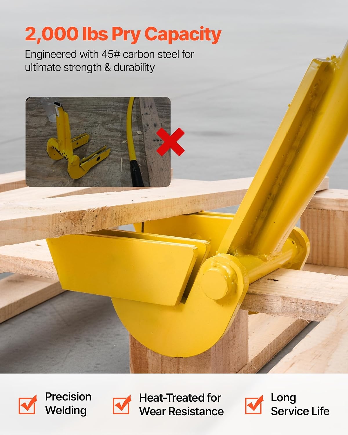 image:imageVEVOR Pallet Buster Too with 45 Carbon Steel Handle Heavy Duty Wrecking Pry Bar Articulating Head Deck Board Removal Tool for NonDamaging Wooden Pallet amp Deck Removal41 Long Handle
