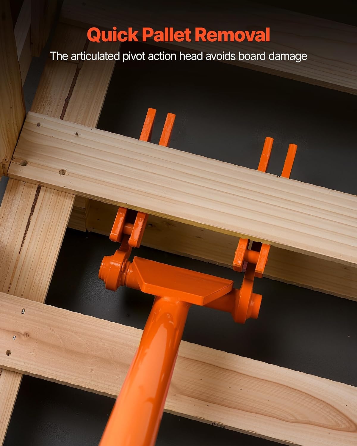 image:imageVEVOR Pallet Buster Too with 45 Carbon Steel Handle Heavy Duty Wrecking Pry Bar Articulating Head Deck Board Removal Tool for NonDamaging Wooden Pallet amp Deck Removal45 Long Handle