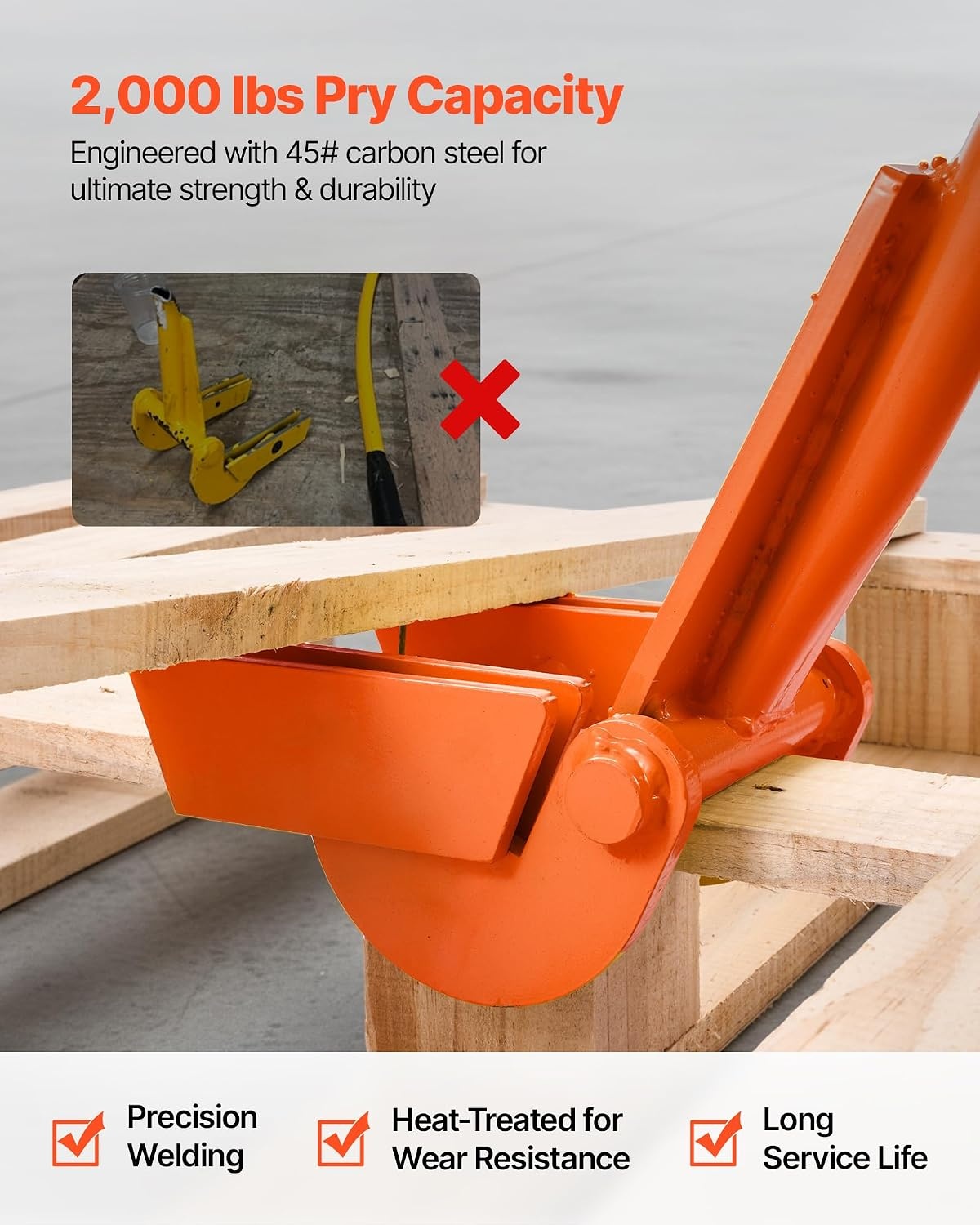 image:imageVEVOR Pallet Buster Too with 45 Carbon Steel Handle Heavy Duty Wrecking Pry Bar Articulating Head Deck Board Removal Tool for NonDamaging Wooden Pallet amp Deck Removal45 Long Handle