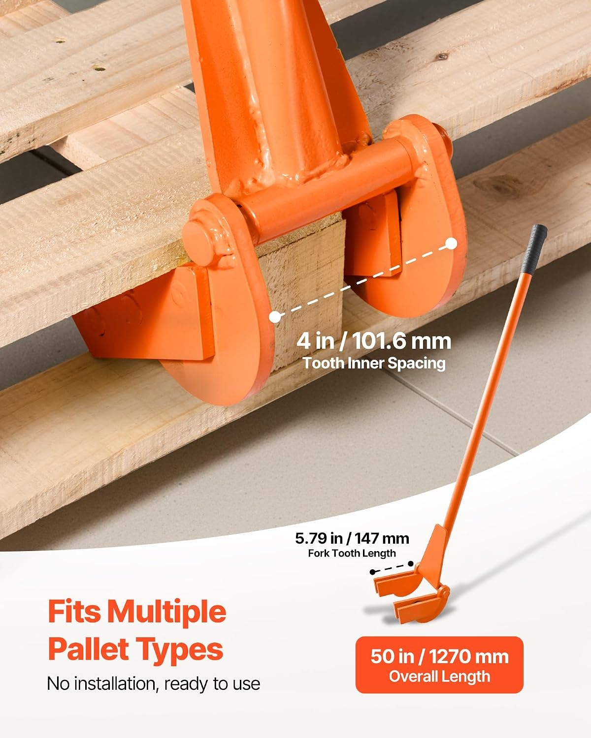 image:imageVEVOR Pallet Buster Too with 45 Carbon Steel Handle Heavy Duty Wrecking Pry Bar Articulating Head Deck Board Removal Tool for NonDamaging Wooden Pallet amp Deck Removal45 Long Handle