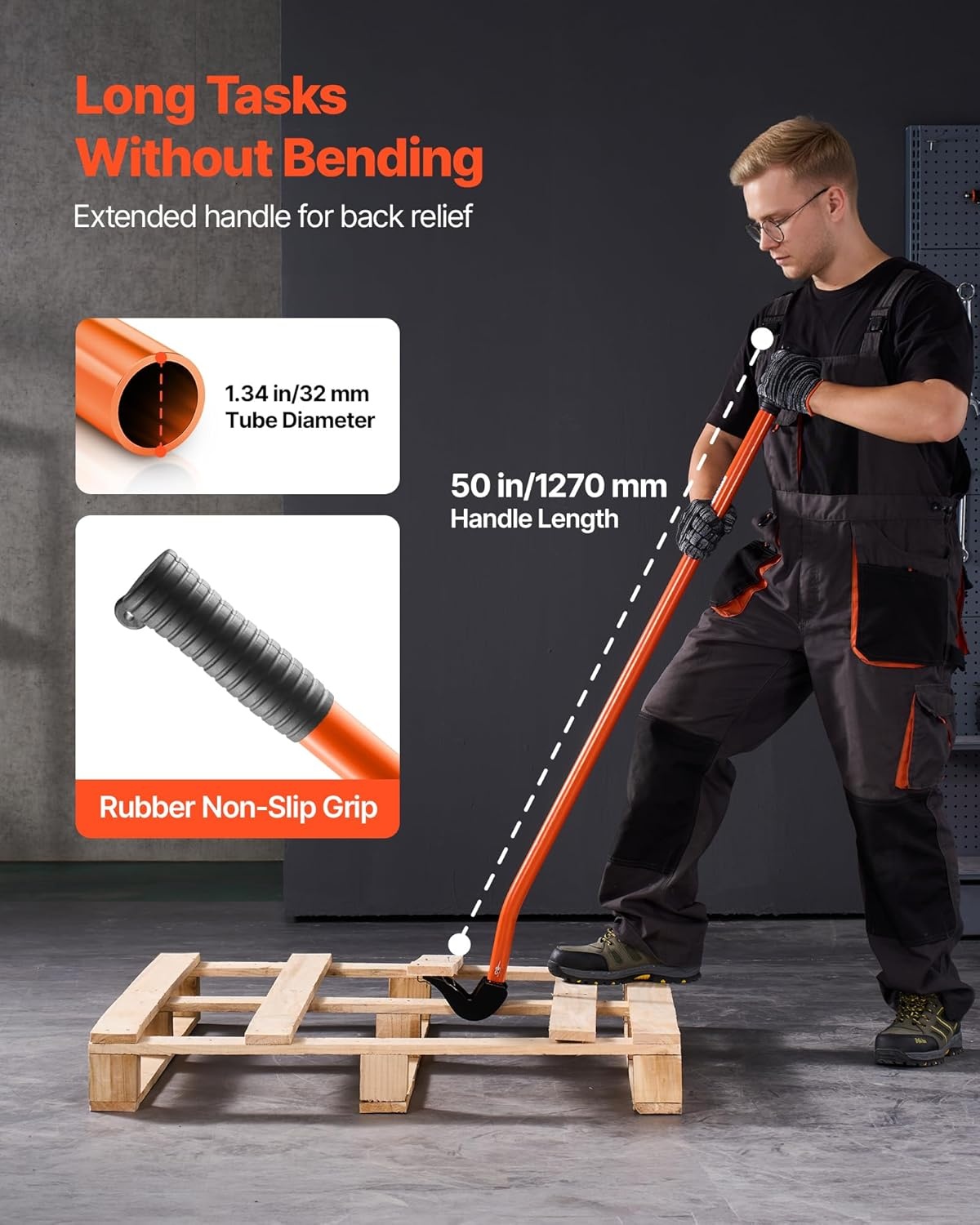 image:imageVEVOR Pallet Buster Tool with 50 Carbon Steel Handle Wrecking Pry Bar 2000 lbs Weight Capacity Heavy Duty Deck Board Removal Tool MultiPurpose Breaker for Efficient Removal Renovation54inch