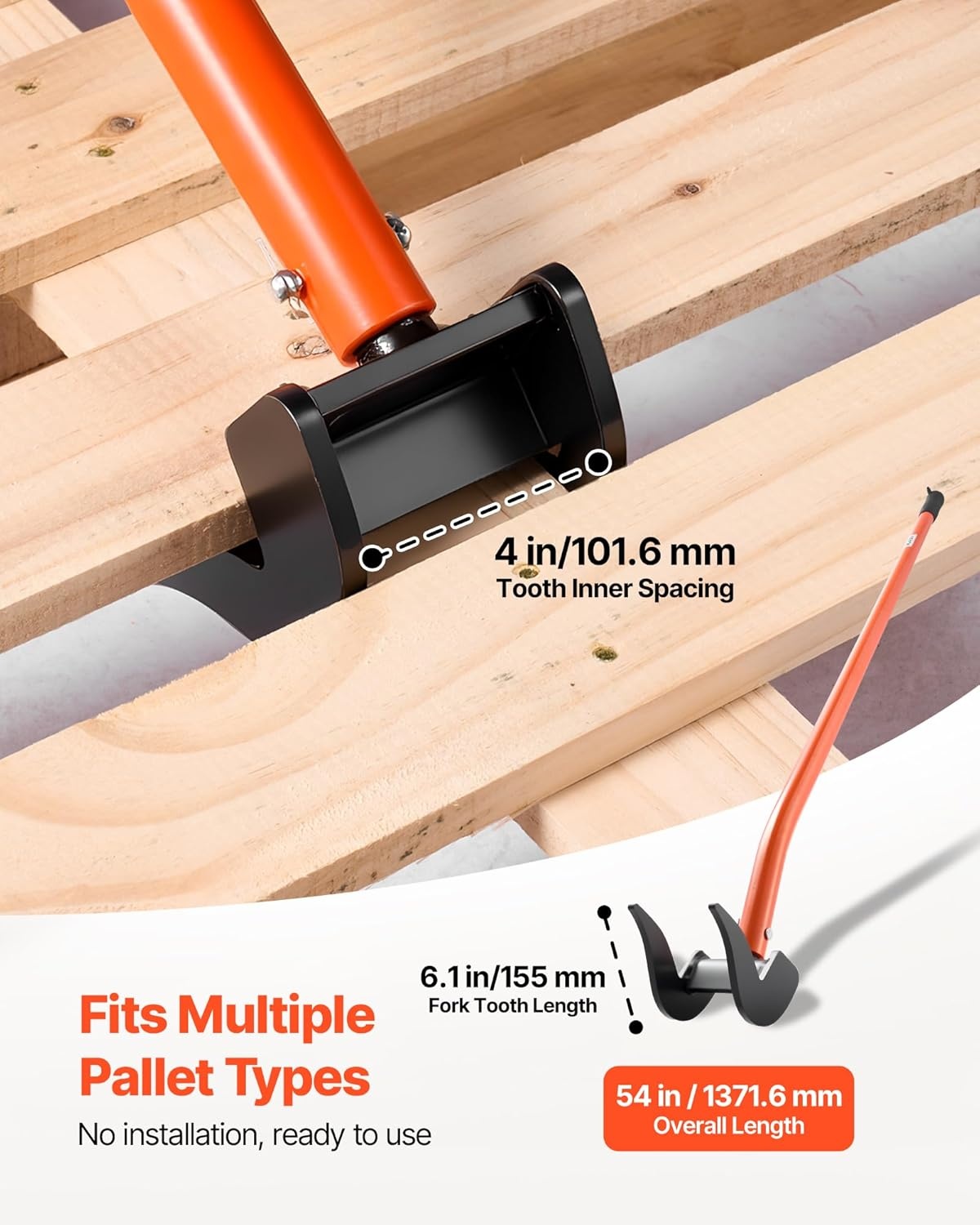 image:imageVEVOR Pallet Buster Tool with 50 Carbon Steel Handle Wrecking Pry Bar 2000 lbs Weight Capacity Heavy Duty Deck Board Removal Tool MultiPurpose Breaker for Efficient Removal Renovation54inch