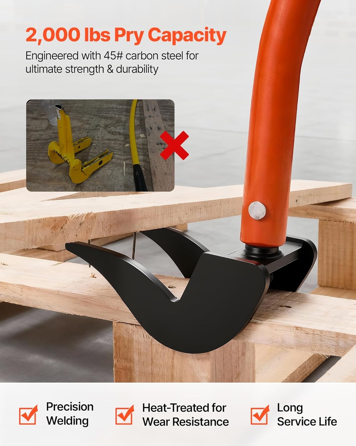 image:imageVEVOR Pallet Buster Tool with 50 Carbon Steel Handle Wrecking Pry Bar 2000 lbs Weight Capacity Heavy Duty Deck Board Removal Tool MultiPurpose Breaker for Efficient Removal Renovation54inch