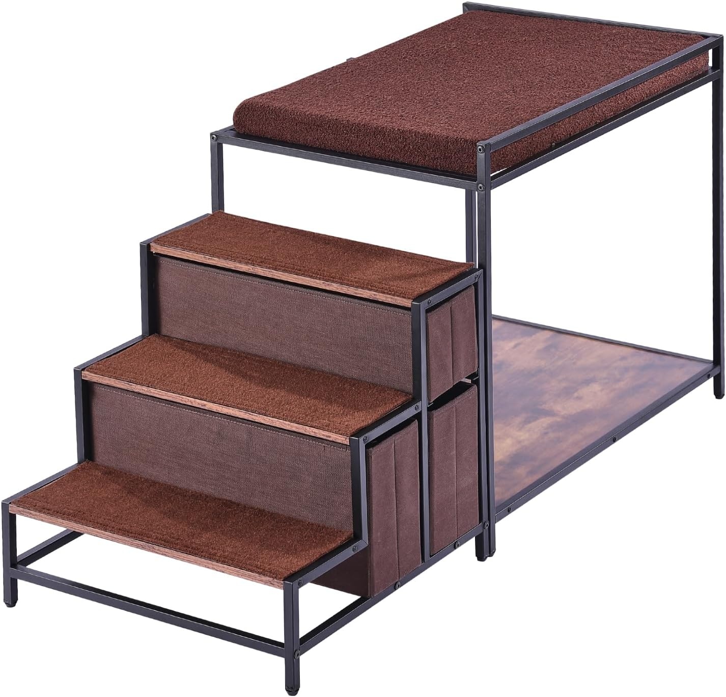 image:imageVEVOR Pet Bunk Bed with Removable Stairs DogCat Window Perch with Storage MultiLevel Bed Window Perch Dog Bedside Sleeper Couch Small Pet Seat Platform Indoor Use Rustic BrownDark Brown