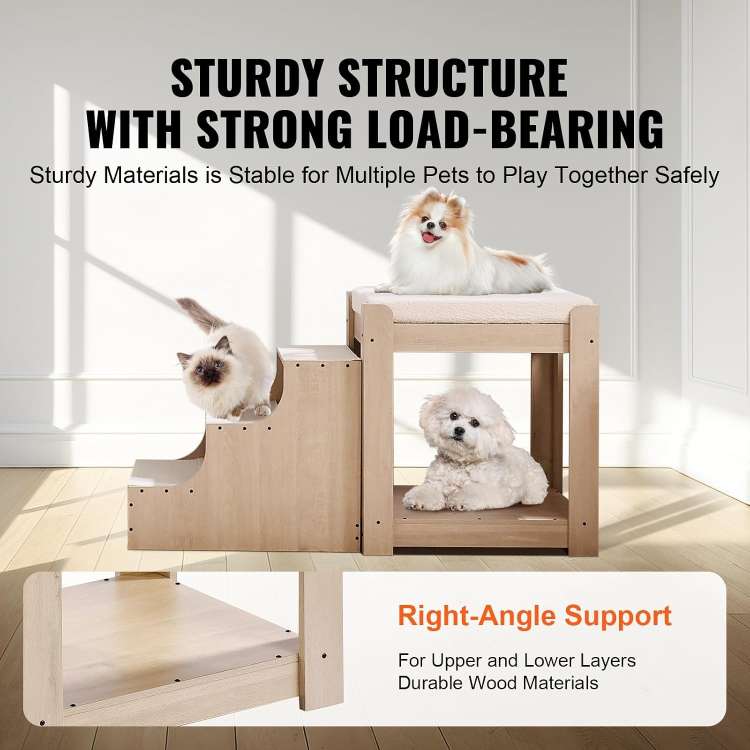 image:imageVEVOR Pet Bunk Bed with Removable Stairs DogCat Window Perch with Storage MultiLevel Bed Window Perch Dog Bedside Sleeper Couch Small Pet Seat Platform Indoor Use Rustic BrownBeige