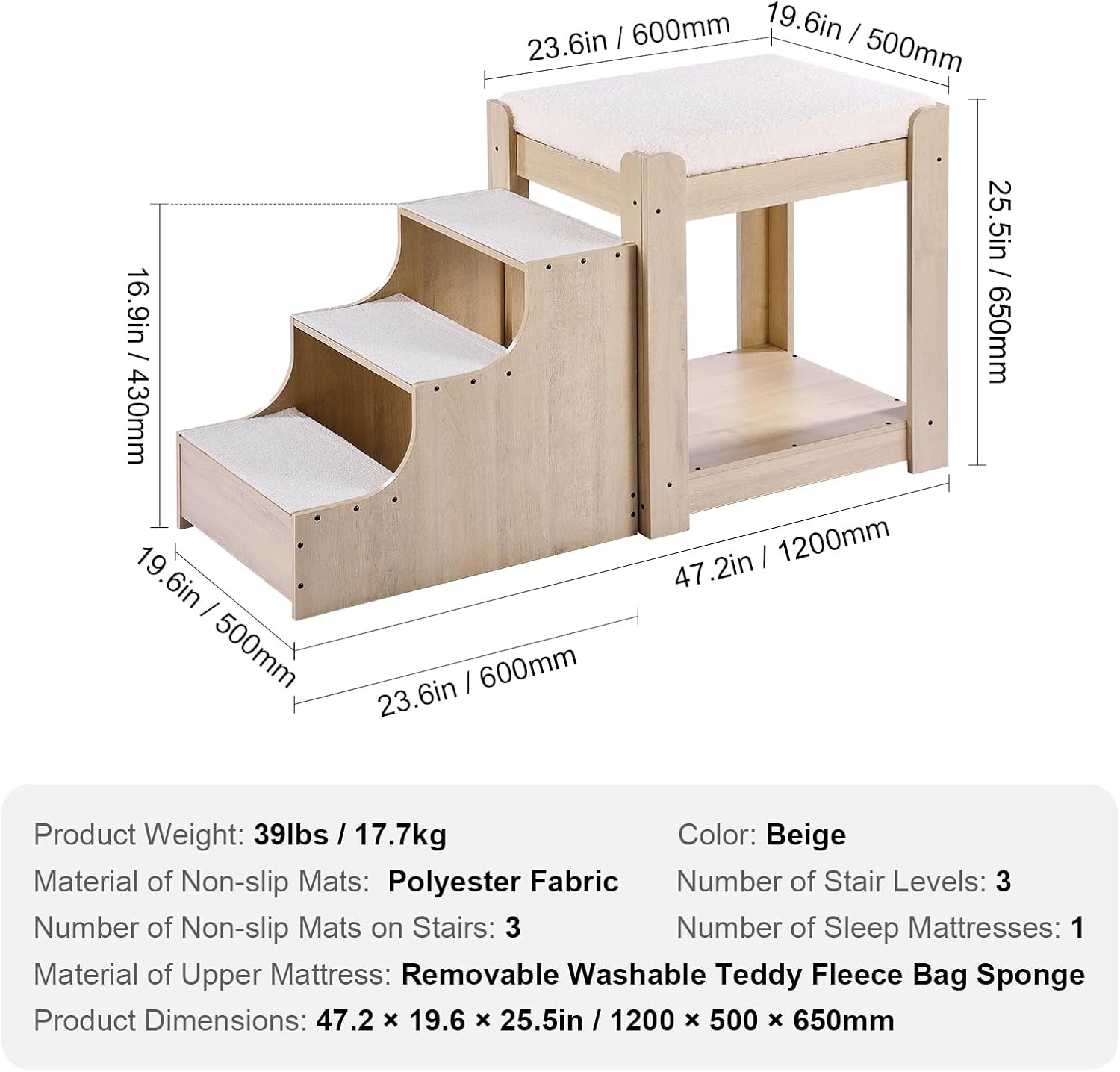 image:imageVEVOR Pet Bunk Bed with Removable Stairs DogCat Window Perch with Storage MultiLevel Bed Window Perch Dog Bedside Sleeper Couch Small Pet Seat Platform Indoor Use Rustic BrownBeige