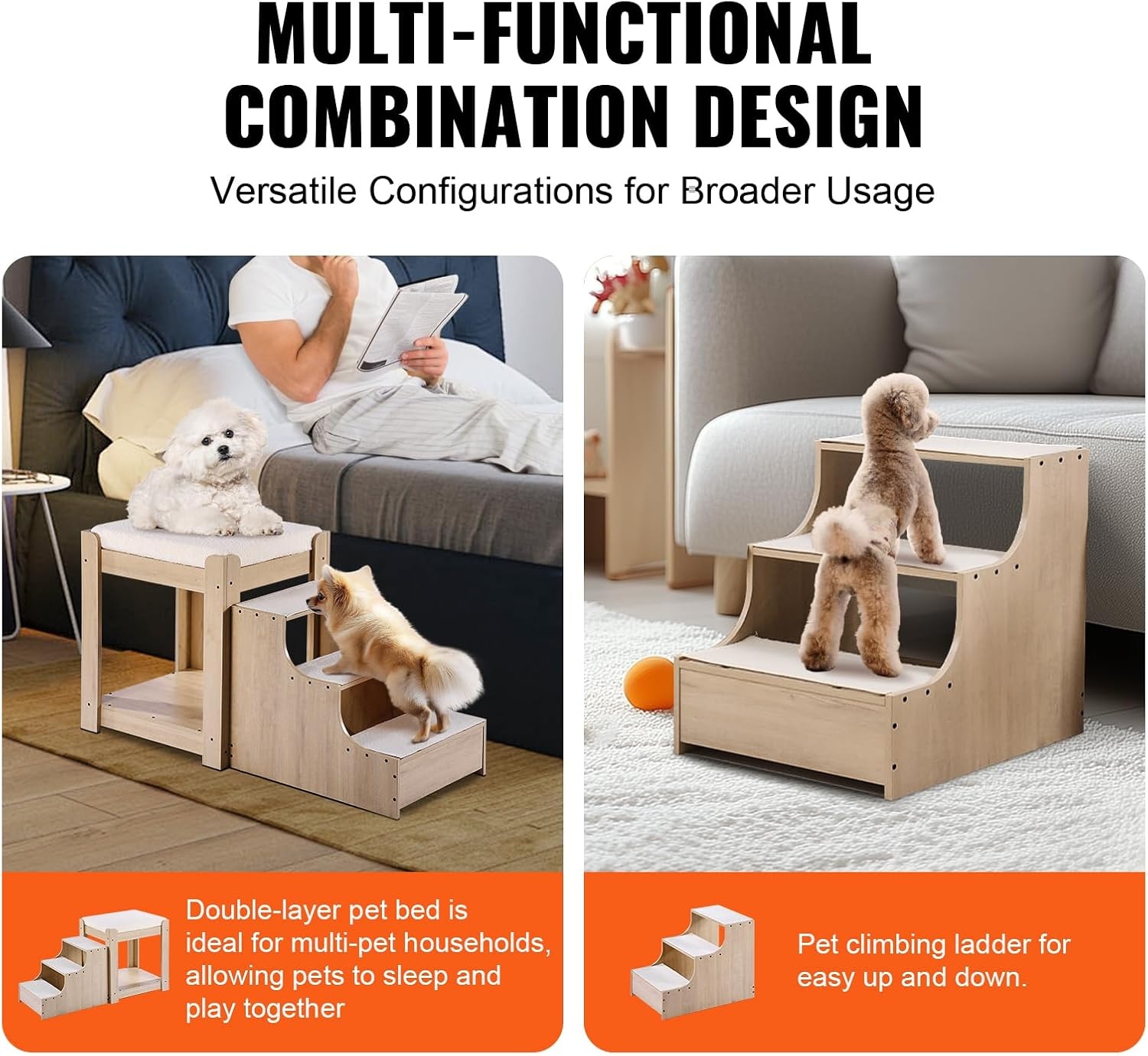 image:imageVEVOR Pet Bunk Bed with Removable Stairs DogCat Window Perch with Storage MultiLevel Bed Window Perch Dog Bedside Sleeper Couch Small Pet Seat Platform Indoor Use Rustic BrownBeige