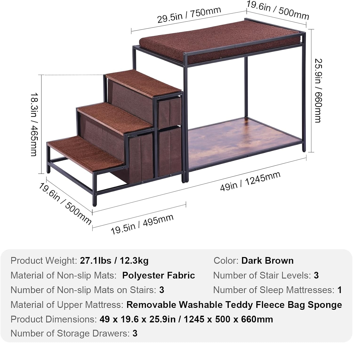 image:imageVEVOR Pet Bunk Bed with Removable Stairs DogCat Window Perch with Storage MultiLevel Bed Window Perch Dog Bedside Sleeper Couch Small Pet Seat Platform Indoor Use Rustic BrownDark Brown