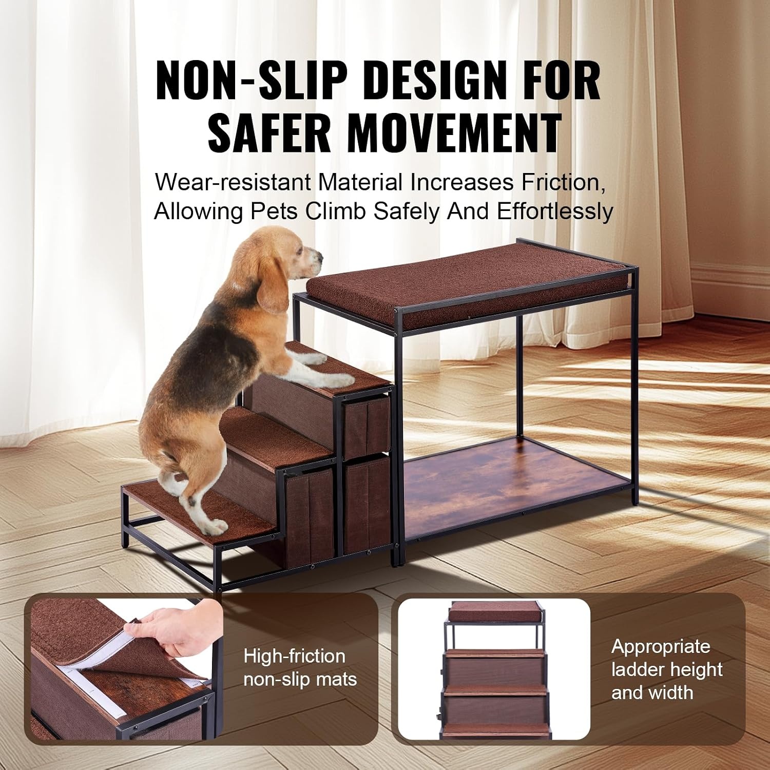 image:imageVEVOR Pet Bunk Bed with Removable Stairs DogCat Window Perch with Storage MultiLevel Bed Window Perch Dog Bedside Sleeper Couch Small Pet Seat Platform Indoor Use Rustic BrownDark Brown