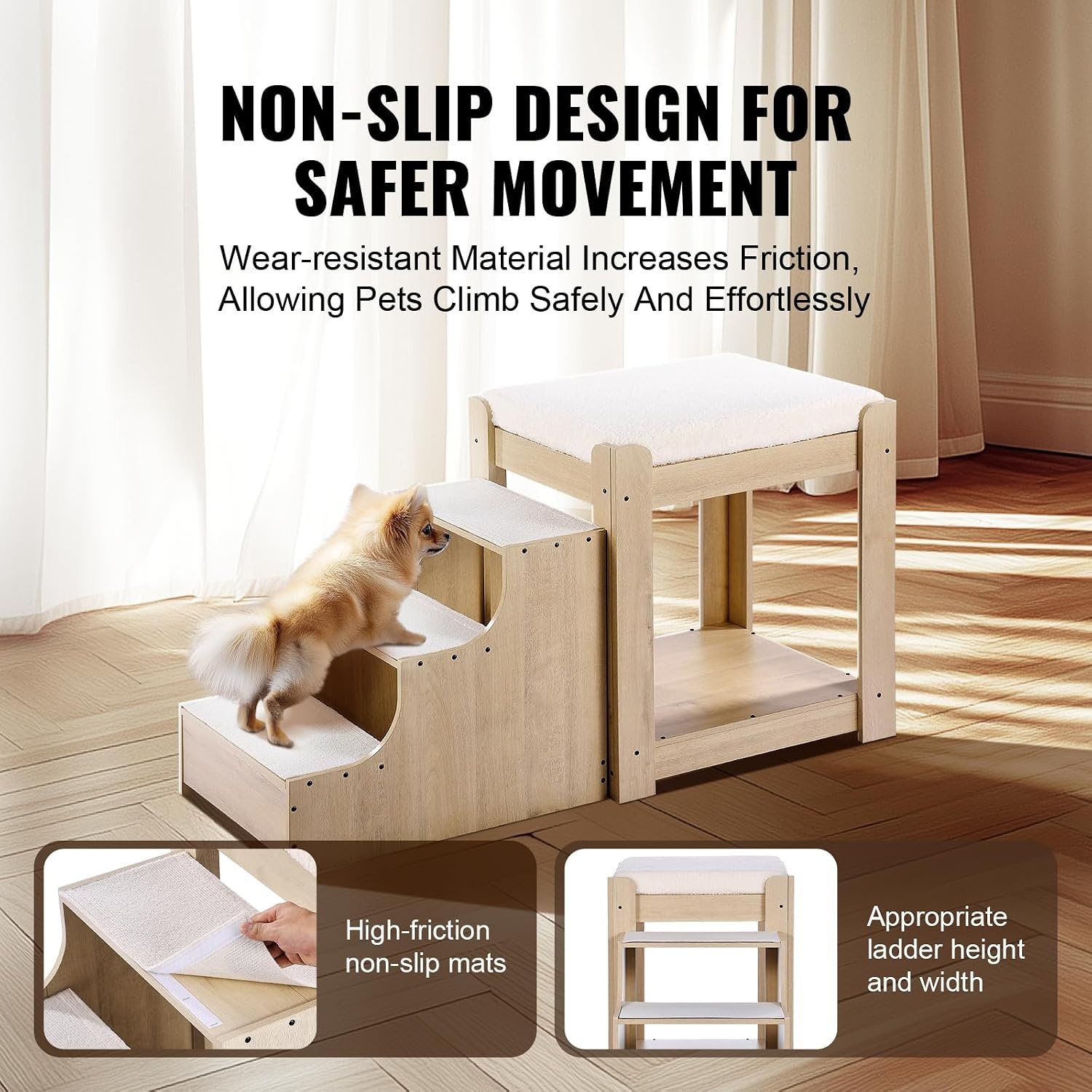image:imageVEVOR Pet Bunk Bed with Removable Stairs DogCat Window Perch with Storage MultiLevel Bed Window Perch Dog Bedside Sleeper Couch Small Pet Seat Platform Indoor Use Rustic BrownBeige