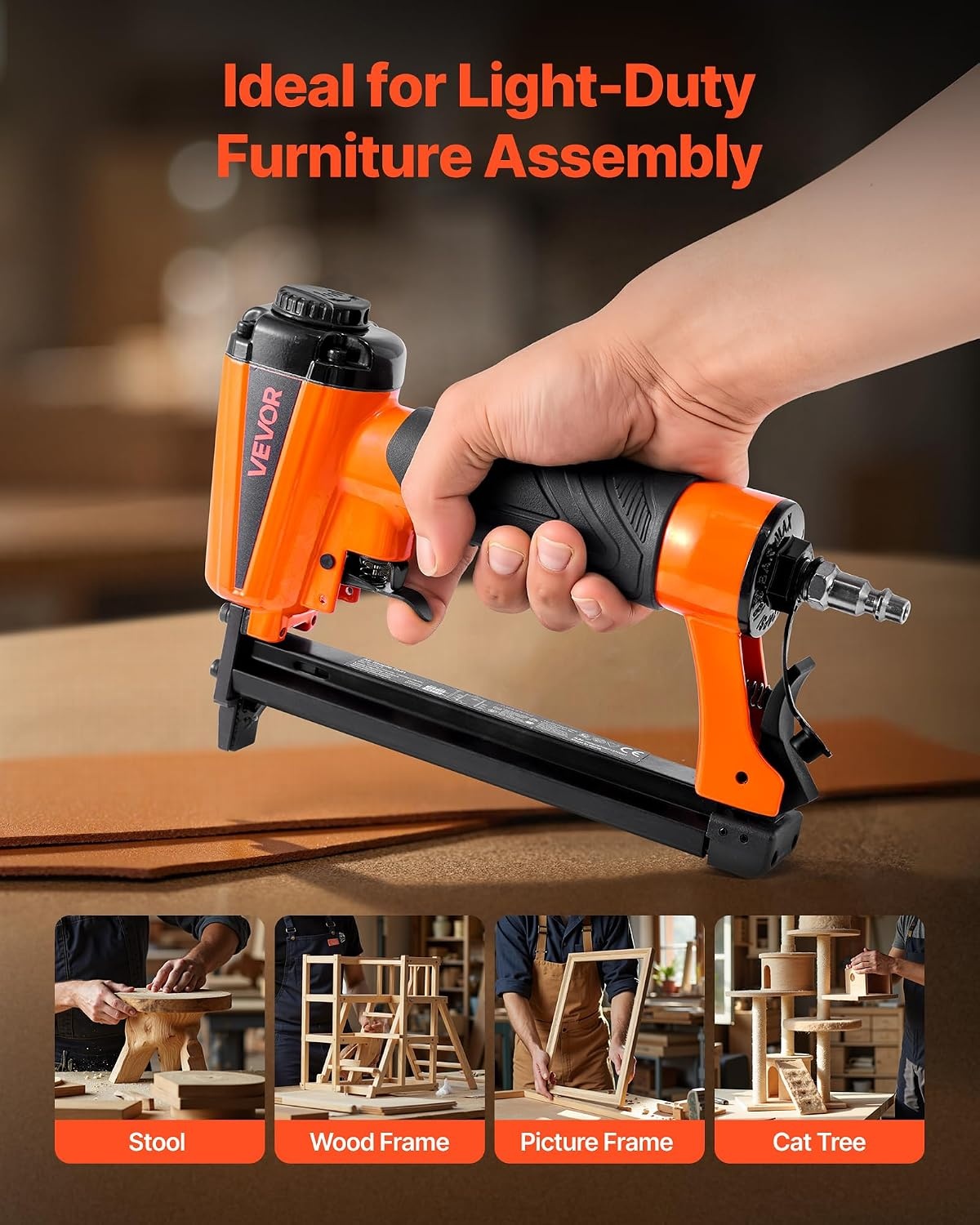 image:imageVEVOR Pneumatic Staple Gun 16 Gauge 716inch Medium Crown Pneumatic Stapler 1 to 2 Length 70120PSI Heavy Duty AirPowered Staple Gun for Roof Decking Wall Sheathing Fencing and Subflooringxsmall