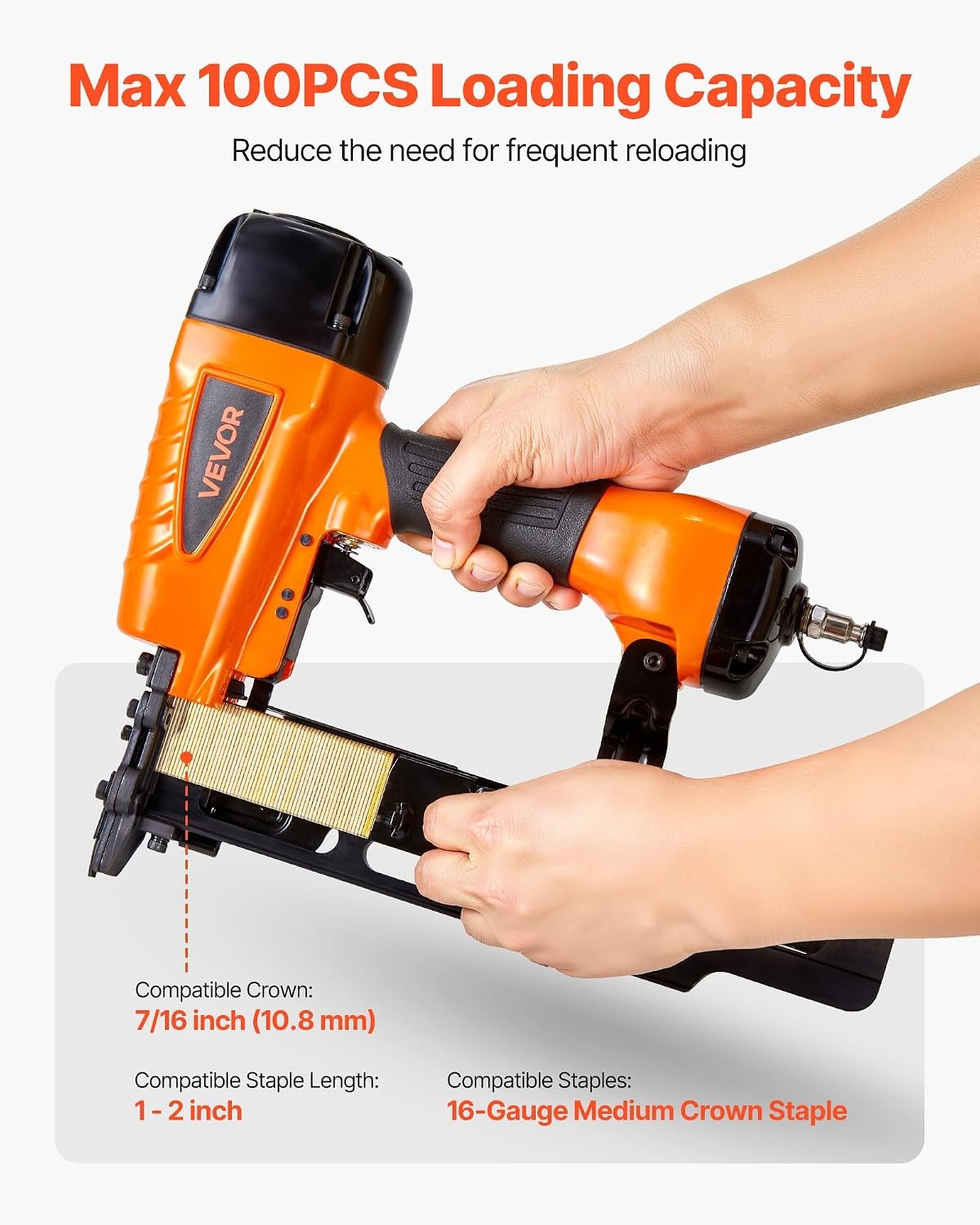 image:imageVEVOR Pneumatic Staple Gun 16 Gauge 716inch Medium Crown Pneumatic Stapler 1 to 2 Length 70120PSI Heavy Duty AirPowered Staple Gun for Roof Decking Wall Sheathing Fencing and Subflooringlarge