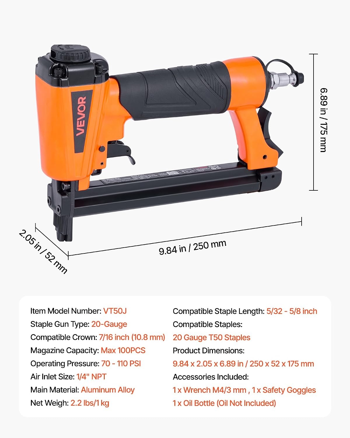 image:imageVEVOR Pneumatic Staple Gun 16 Gauge 716inch Medium Crown Pneumatic Stapler 1 to 2 Length 70120PSI Heavy Duty AirPowered Staple Gun for Roof Decking Wall Sheathing Fencing and Subflooringsmall