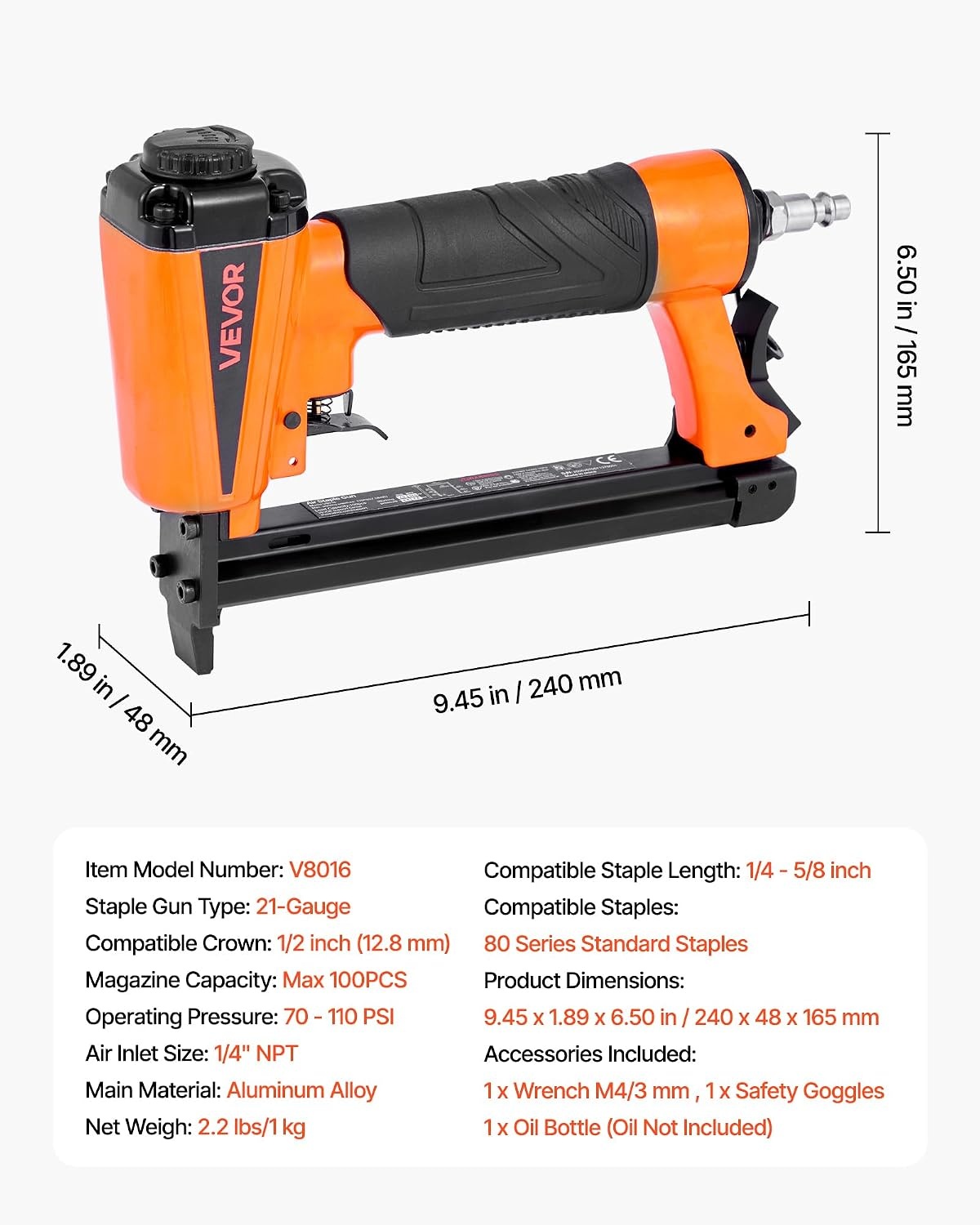 image:imageVEVOR Pneumatic Staple Gun 16 Gauge 716inch Medium Crown Pneumatic Stapler 1 to 2 Length 70120PSI Heavy Duty AirPowered Staple Gun for Roof Decking Wall Sheathing Fencing and Subflooringxsmall