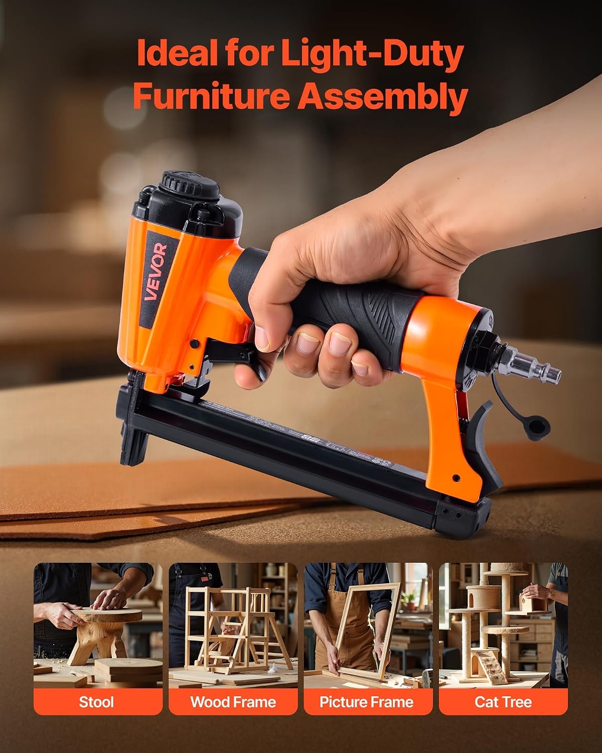 image:imageVEVOR Pneumatic Staple Gun 16 Gauge 716inch Medium Crown Pneumatic Stapler 1 to 2 Length 70120PSI Heavy Duty AirPowered Staple Gun for Roof Decking Wall Sheathing Fencing and Subflooringsmall