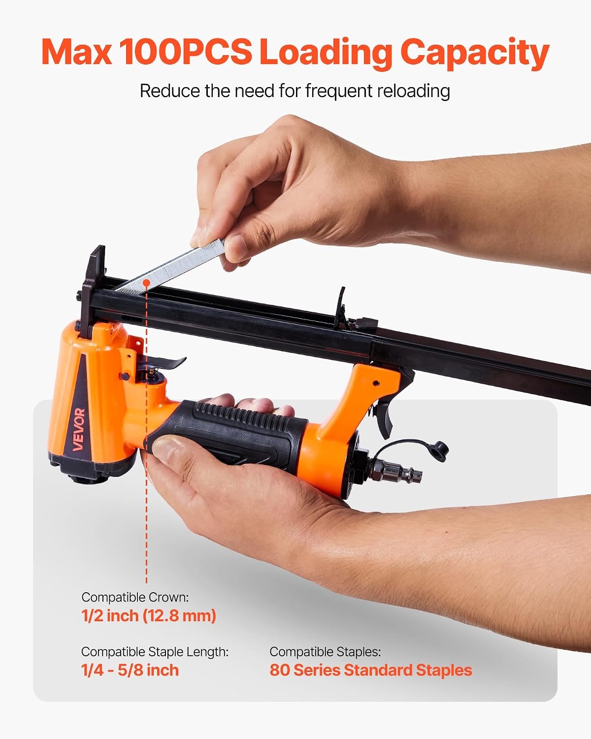 image:imageVEVOR Pneumatic Staple Gun 16 Gauge 716inch Medium Crown Pneumatic Stapler 1 to 2 Length 70120PSI Heavy Duty AirPowered Staple Gun for Roof Decking Wall Sheathing Fencing and Subflooringxsmall