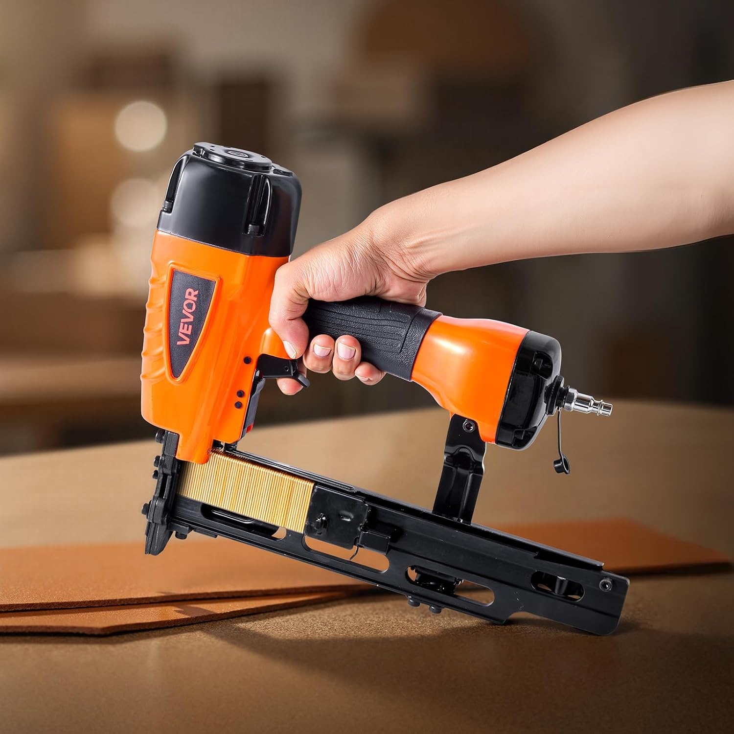 image:imageVEVOR Pneumatic Staple Gun 16 Gauge 716inch Medium Crown Pneumatic Stapler 1 to 2 Length 70120PSI Heavy Duty AirPowered Staple Gun for Roof Decking Wall Sheathing Fencing and Subflooringlarge