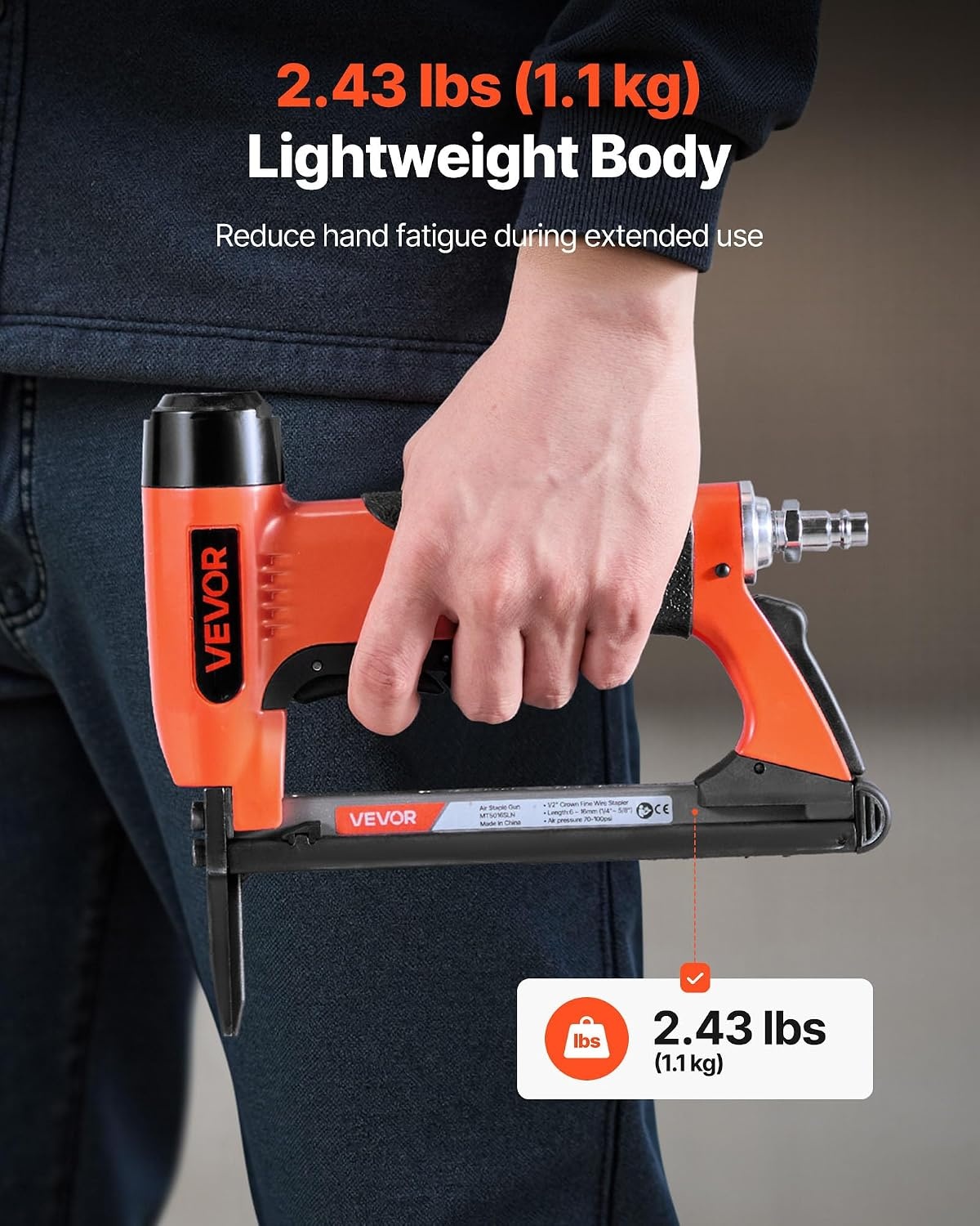 image:imageVEVOR Pneumatic Staple Gun 20 Gauge LongNose Upholstery Stapler for 50 Series Fine Wire Staples 12inch Crown 1458 Length Max 110PCS Loading Air Staple Gun for Upholstering Woodworking DIY