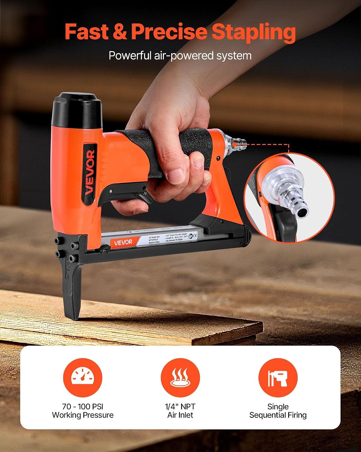 image:imageVEVOR Pneumatic Staple Gun 20 Gauge LongNose Upholstery Stapler for 50 Series Fine Wire Staples 12inch Crown 1458 Length Max 110PCS Loading Air Staple Gun for Upholstering Woodworking DIY