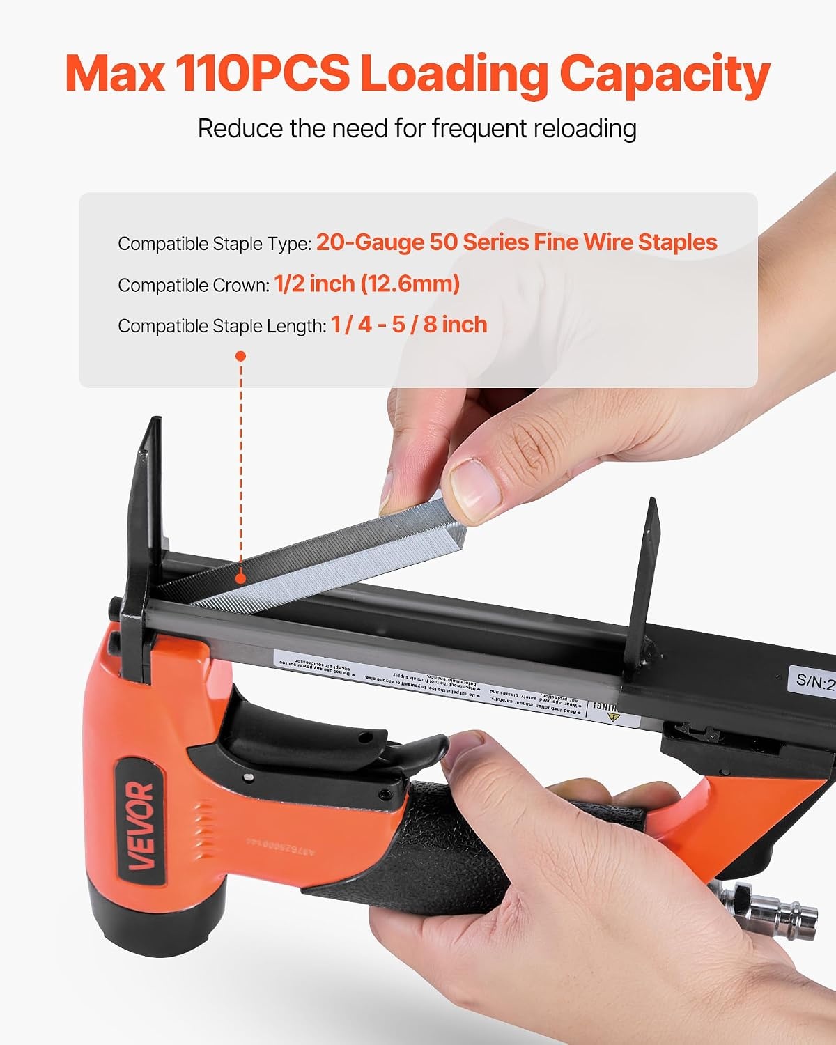 image:imageVEVOR Pneumatic Staple Gun 20 Gauge LongNose Upholstery Stapler for 50 Series Fine Wire Staples 12inch Crown 1458 Length Max 110PCS Loading Air Staple Gun for Upholstering Woodworking DIY
