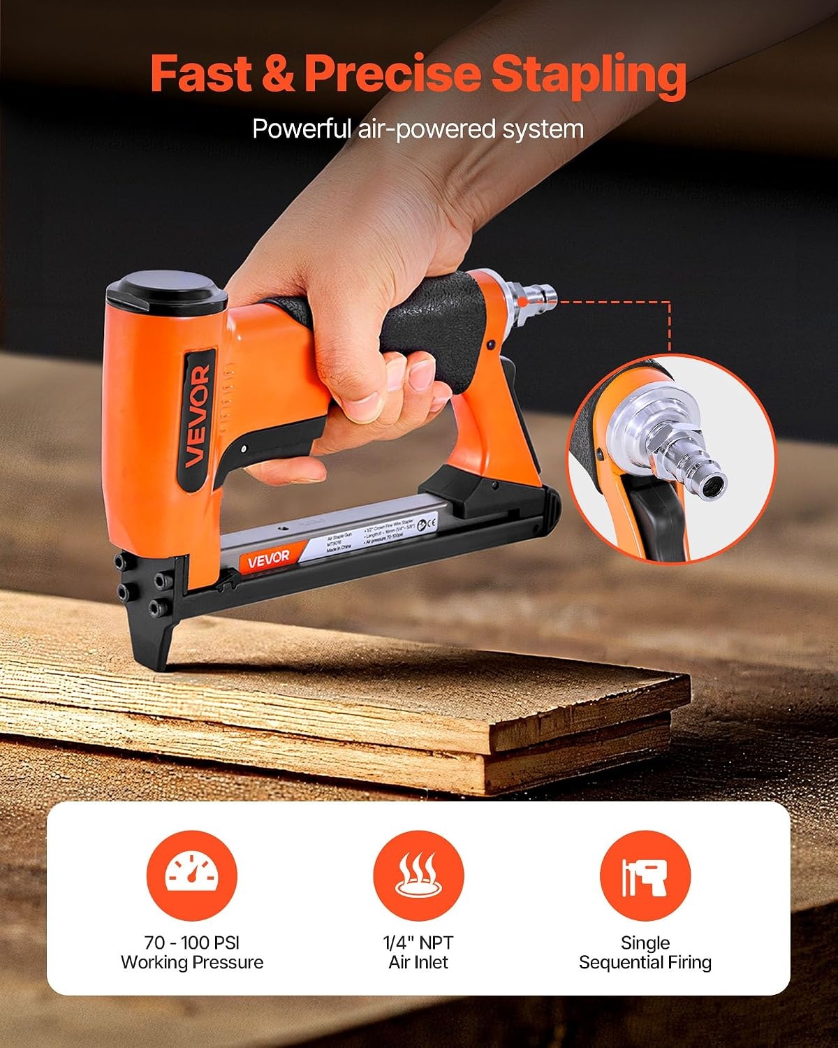 image:imageVEVOR Pneumatic Staple Gun 21 Gauge Air Upholstery Stapler for 80 Series Fine Wire Staples 12 Crown 1458 Length Max 150PCS Loading Air Staple Gun for Upholstering Woodworking DIY Projects