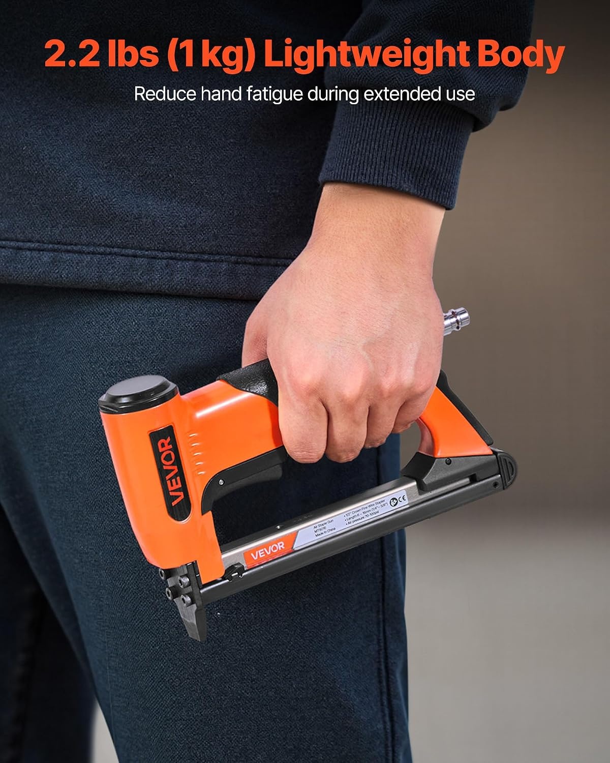 image:imageVEVOR Pneumatic Staple Gun 21 Gauge Air Upholstery Stapler for 80 Series Fine Wire Staples 12 Crown 1458 Length Max 150PCS Loading Air Staple Gun for Upholstering Woodworking DIY Projects