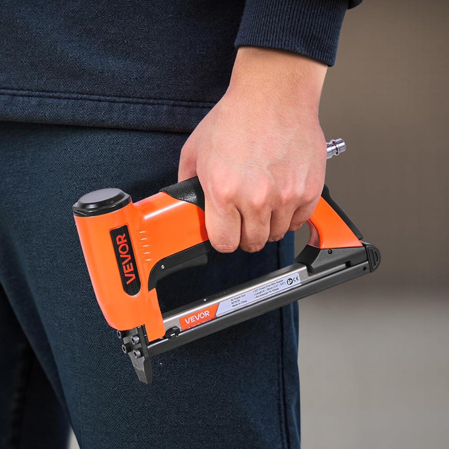 image:imageVEVOR Pneumatic Staple Gun 21 Gauge Air Upholstery Stapler for 80 Series Fine Wire Staples 12 Crown 1458 Length Max 150PCS Loading Air Staple Gun for Upholstering Woodworking DIY Projects