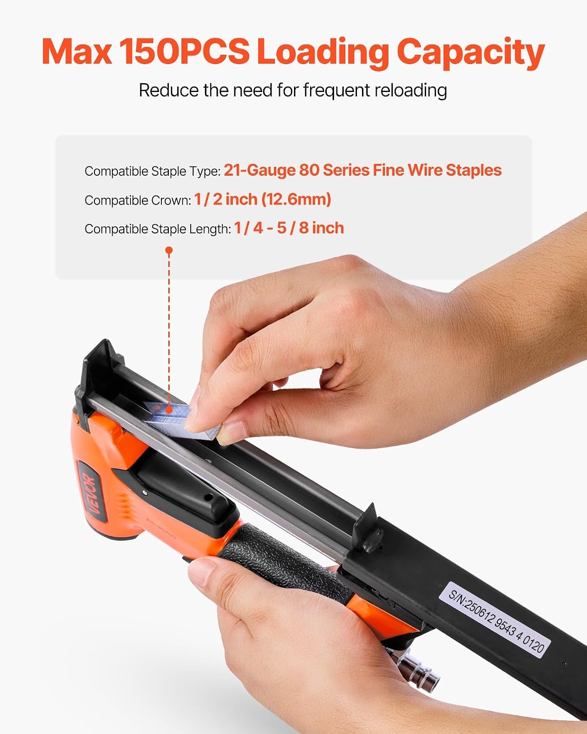 image:imageVEVOR Pneumatic Staple Gun 21 Gauge Air Upholstery Stapler for 80 Series Fine Wire Staples 12 Crown 1458 Length Max 150PCS Loading Air Staple Gun for Upholstering Woodworking DIY Projects