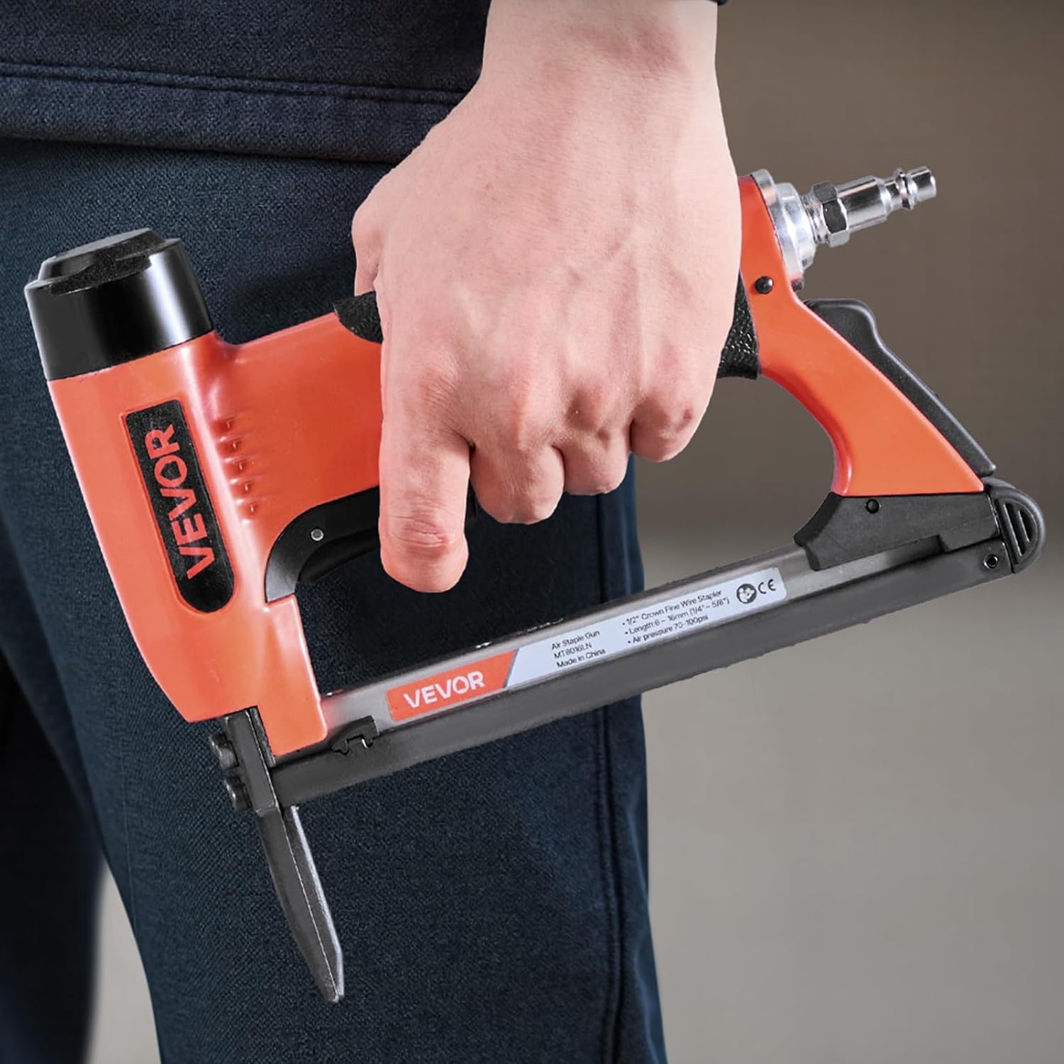 image:imageVEVOR Pneumatic Staple Gun 21 Gauge LongNose Upholstery Stapler for 80 Series Fine Wire Staples 12inch Crown 1458 Length Max 150PCS Loading Air Staple Gun for Upholstering Woodworking DIY