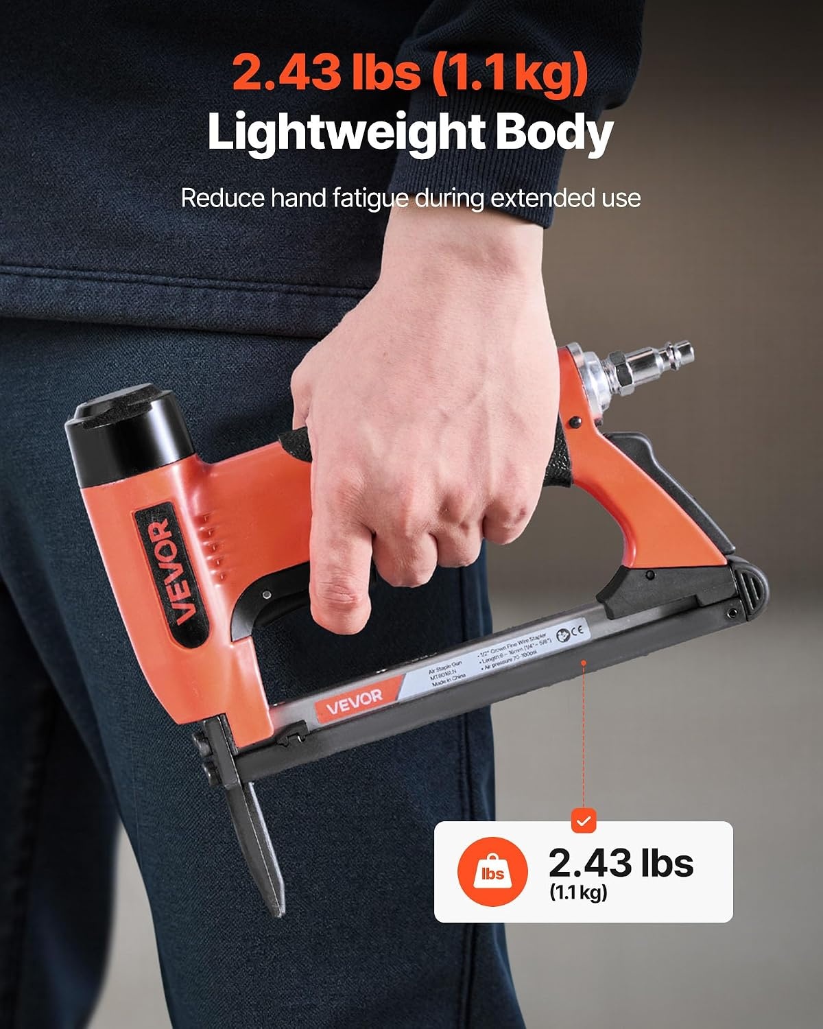 image:imageVEVOR Pneumatic Staple Gun 21 Gauge LongNose Upholstery Stapler for 80 Series Fine Wire Staples 12inch Crown 1458 Length Max 150PCS Loading Air Staple Gun for Upholstering Woodworking DIY