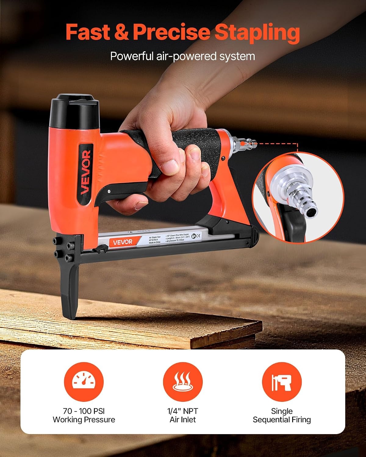 image:imageVEVOR Pneumatic Staple Gun 21 Gauge LongNose Upholstery Stapler for 80 Series Fine Wire Staples 12inch Crown 1458 Length Max 150PCS Loading Air Staple Gun for Upholstering Woodworking DIY