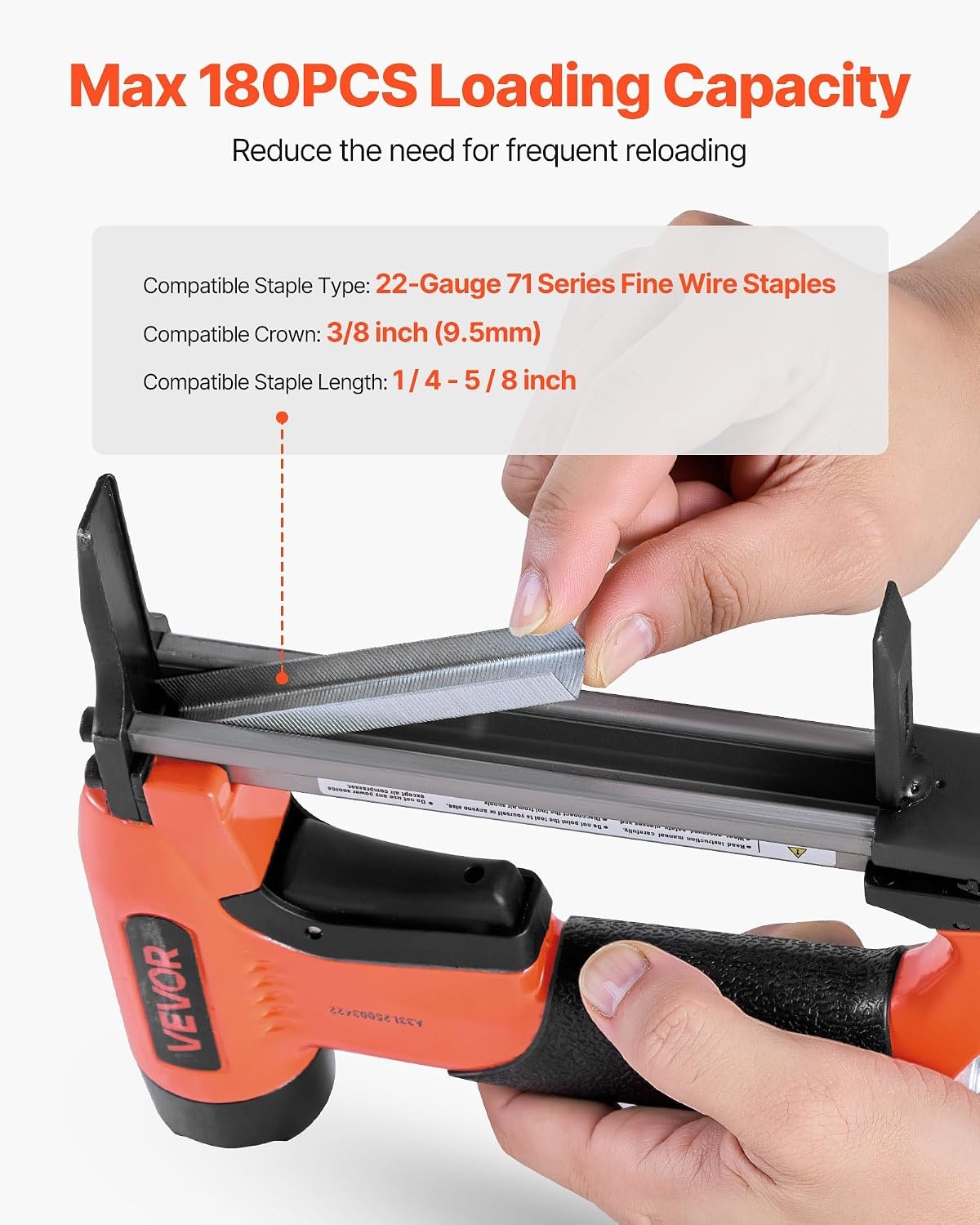 image:imageVEVOR Pneumatic Staple Gun 22 Gauge LongNose Upholstery Stapler for 71 Series Fine Wire Staples 38inch Crown 1458 Length Max 180PCS Loading Air Staple Gun for Upholstering Woodworking DIY