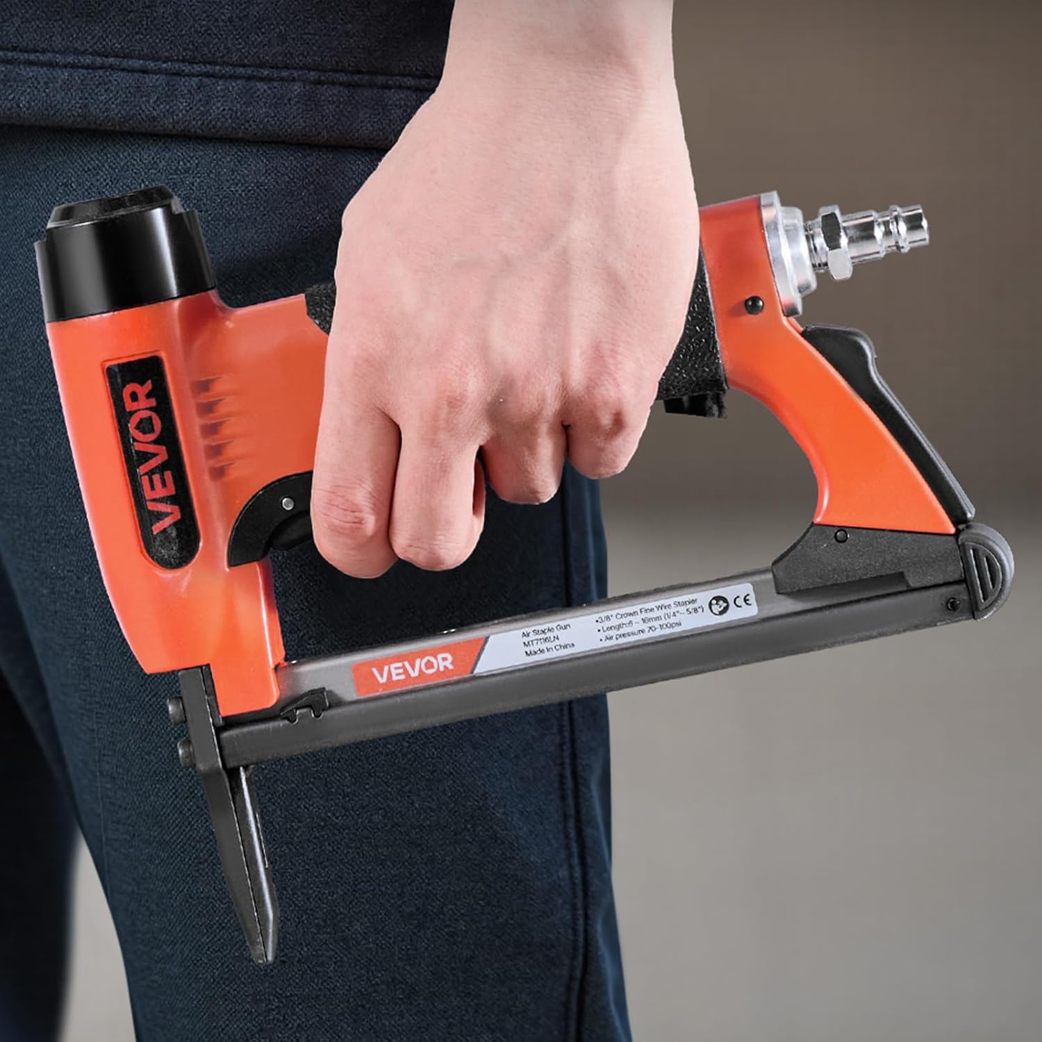image:imageVEVOR Pneumatic Staple Gun 22 Gauge LongNose Upholstery Stapler for 71 Series Fine Wire Staples 38inch Crown 1458 Length Max 180PCS Loading Air Staple Gun for Upholstering Woodworking DIY