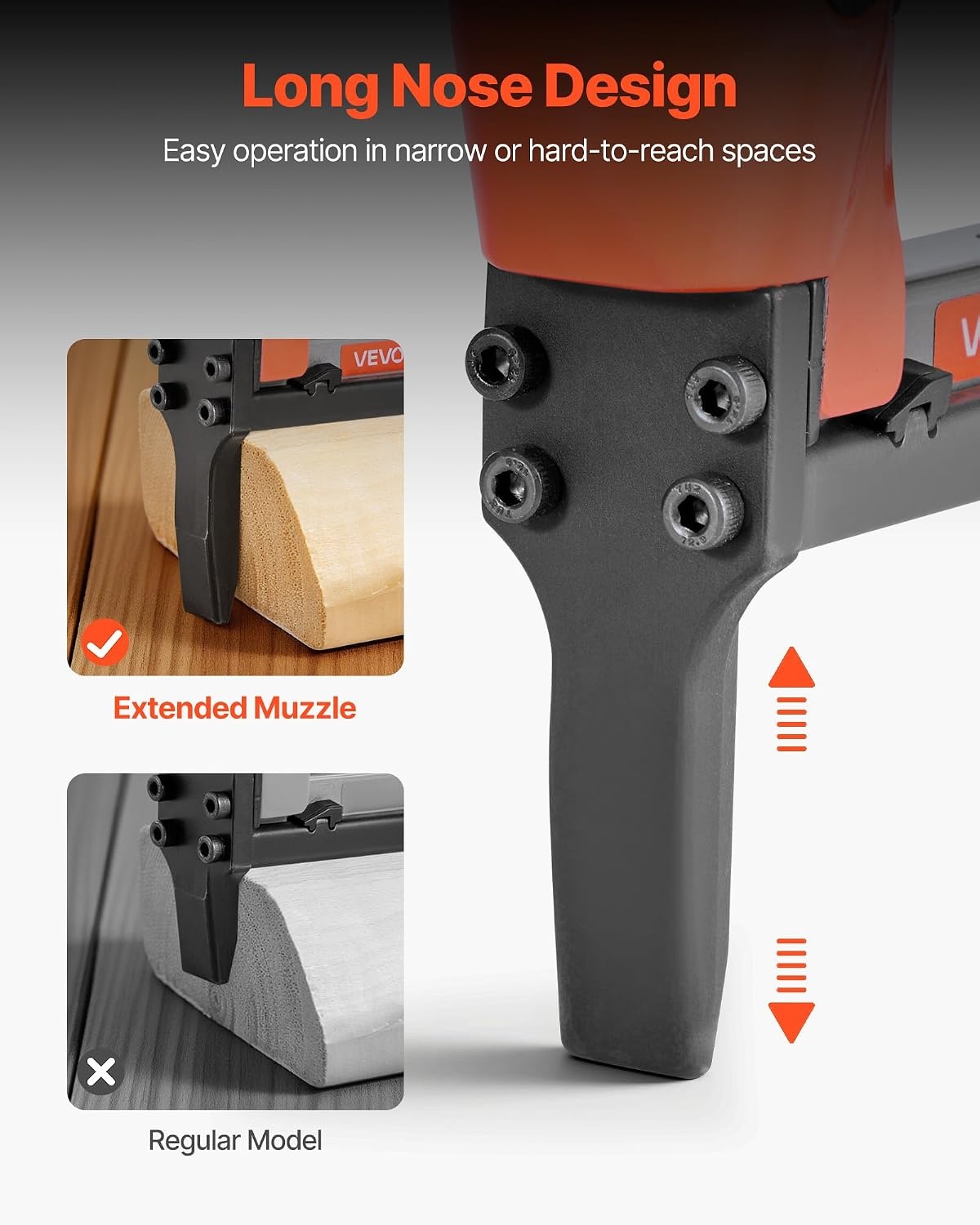 image:imageVEVOR Pneumatic Staple Gun 22 Gauge LongNose Upholstery Stapler for 71 Series Fine Wire Staples 38inch Crown 1458 Length Max 180PCS Loading Air Staple Gun for Upholstering Woodworking DIY