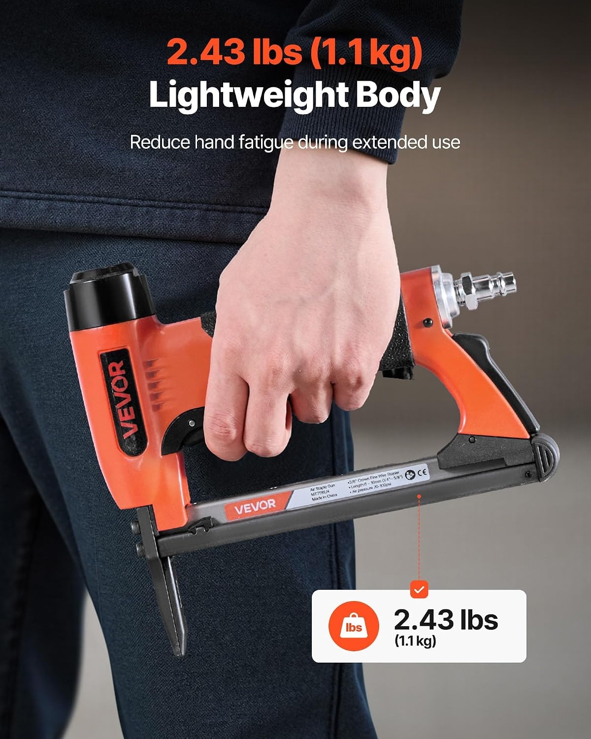 image:imageVEVOR Pneumatic Staple Gun 22 Gauge LongNose Upholstery Stapler for 71 Series Fine Wire Staples 38inch Crown 1458 Length Max 180PCS Loading Air Staple Gun for Upholstering Woodworking DIY