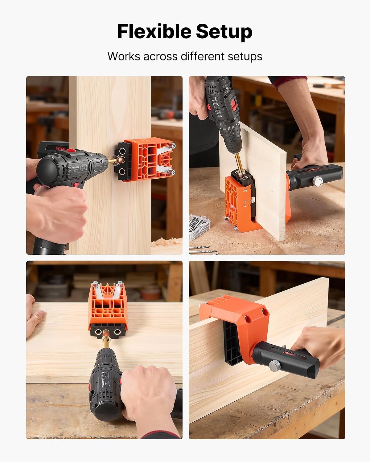 image:imageVEVOR Pocket Hole Jig Kit 12 to 112 in Adjustable Jig Pocket Hole System with Toolcase CClamp Step Drill Hex Wrench Drill Stop Ring Square Drive Bit Reinforced Metal Frame for WoodworkingBlack