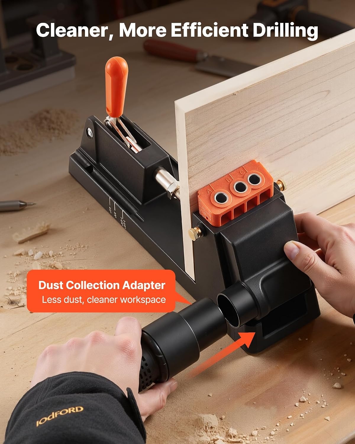 image:imageVEVOR Pocket Hole Jig Kit 12 to 112 in Adjustable Jig Pocket Hole System with Toolcase CClamp Step Drill Hex Wrench Drill Stop Ring Square Drive Bit Reinforced Metal Frame for WoodworkingBlack