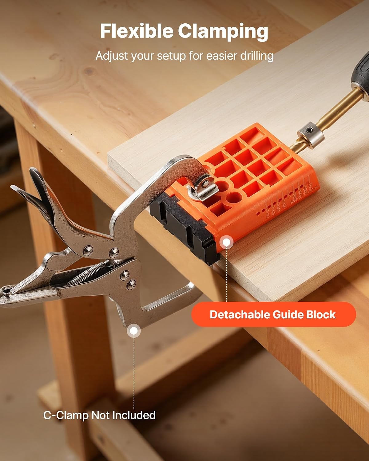 image:imageVEVOR Pocket Hole Jig Kit 12 to 112 in Adjustable Jig Pocket Hole System with Toolcase CClamp Step Drill Hex Wrench Drill Stop Ring Square Drive Bit Reinforced Metal Frame for WoodworkingBlack