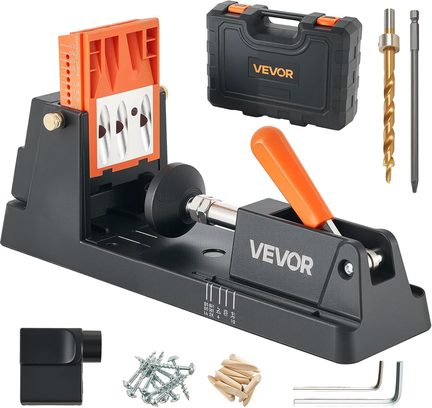 image:imageVEVOR Pocket Hole Jig Kit 12 to 112 in Adjustable Jig Pocket Hole System with Toolcase CClamp Step Drill Hex Wrench Drill Stop Ring Square Drive Bit Reinforced Metal Frame for WoodworkingBlack