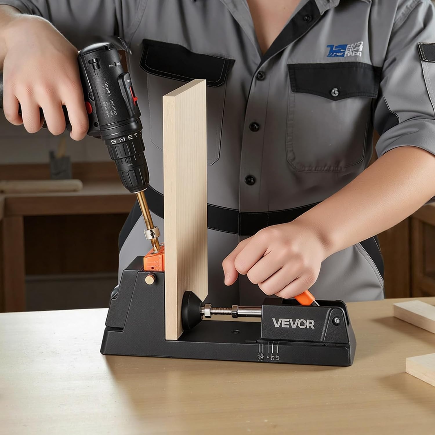 image:imageVEVOR Pocket Hole Jig Kit 12 to 112 in Adjustable Jig Pocket Hole System with Toolcase CClamp Step Drill Hex Wrench Drill Stop Ring Square Drive Bit Reinforced Metal Frame for WoodworkingBlack