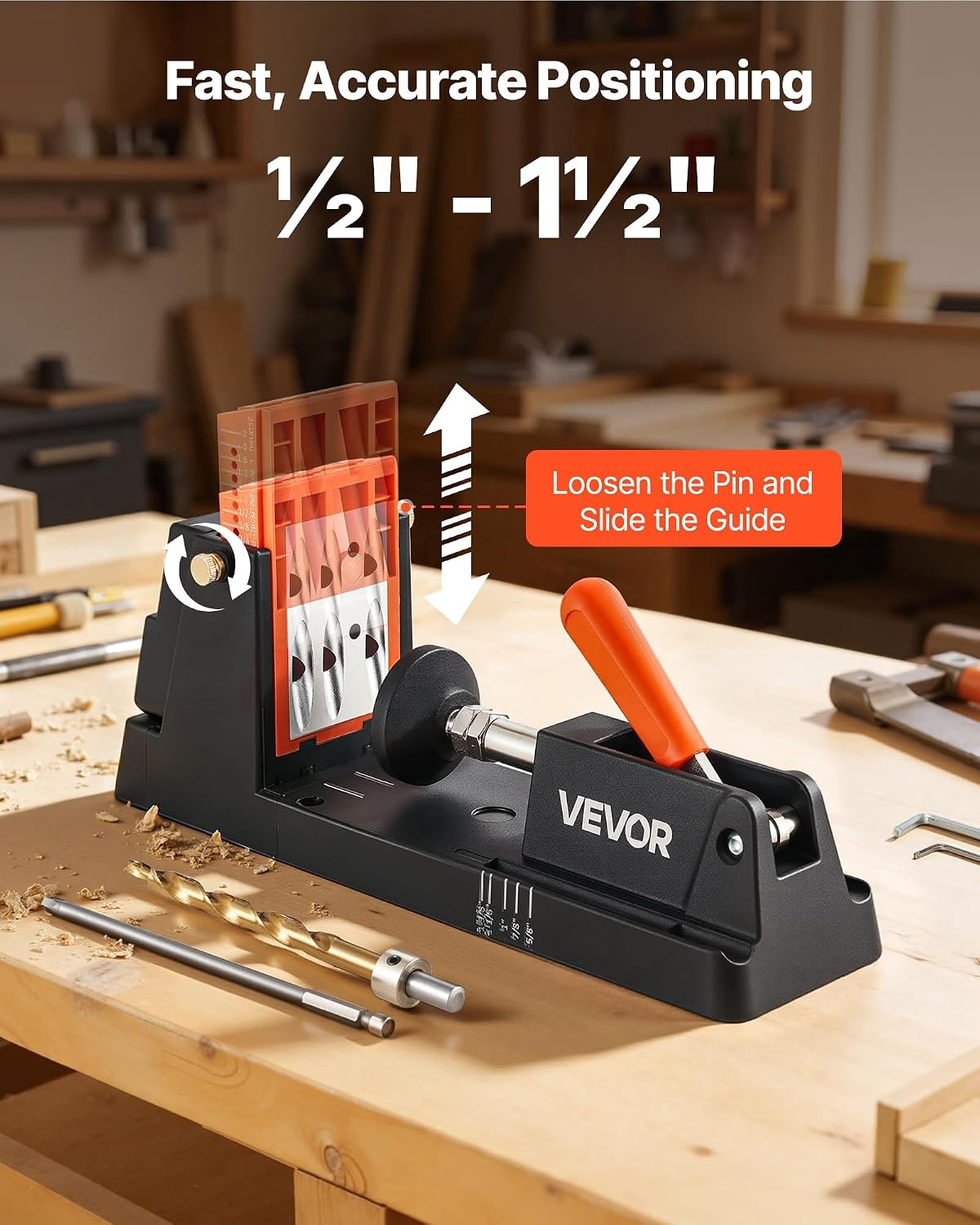 image:imageVEVOR Pocket Hole Jig Kit 12 to 112 in Adjustable Jig Pocket Hole System with Toolcase CClamp Step Drill Hex Wrench Drill Stop Ring Square Drive Bit Reinforced Metal Frame for WoodworkingBlack