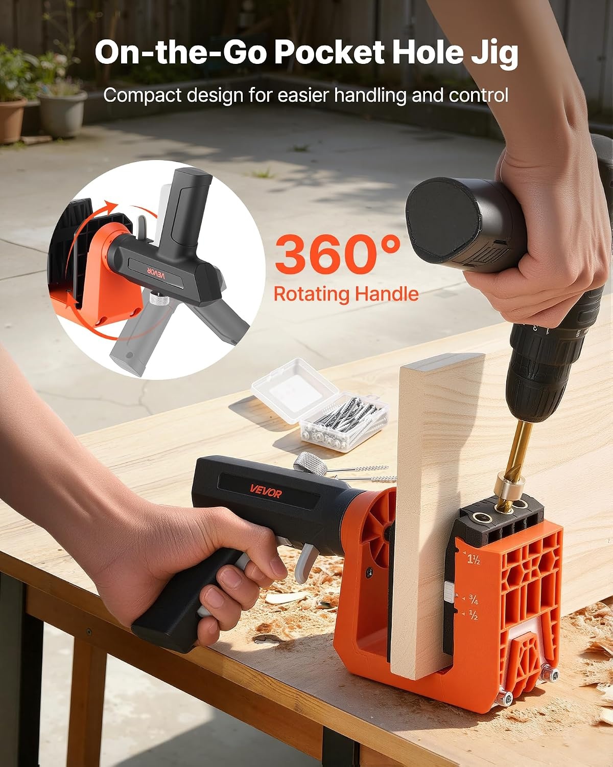 image:imageVEVOR Pocket Hole Jig Kit 12 to 112 in Adjustable Jig Pocket Hole System with Toolcase CClamp Step Drill Hex Wrench Drill Stop Ring Square Drive Bit Reinforced Metal Frame for WoodworkingBlack