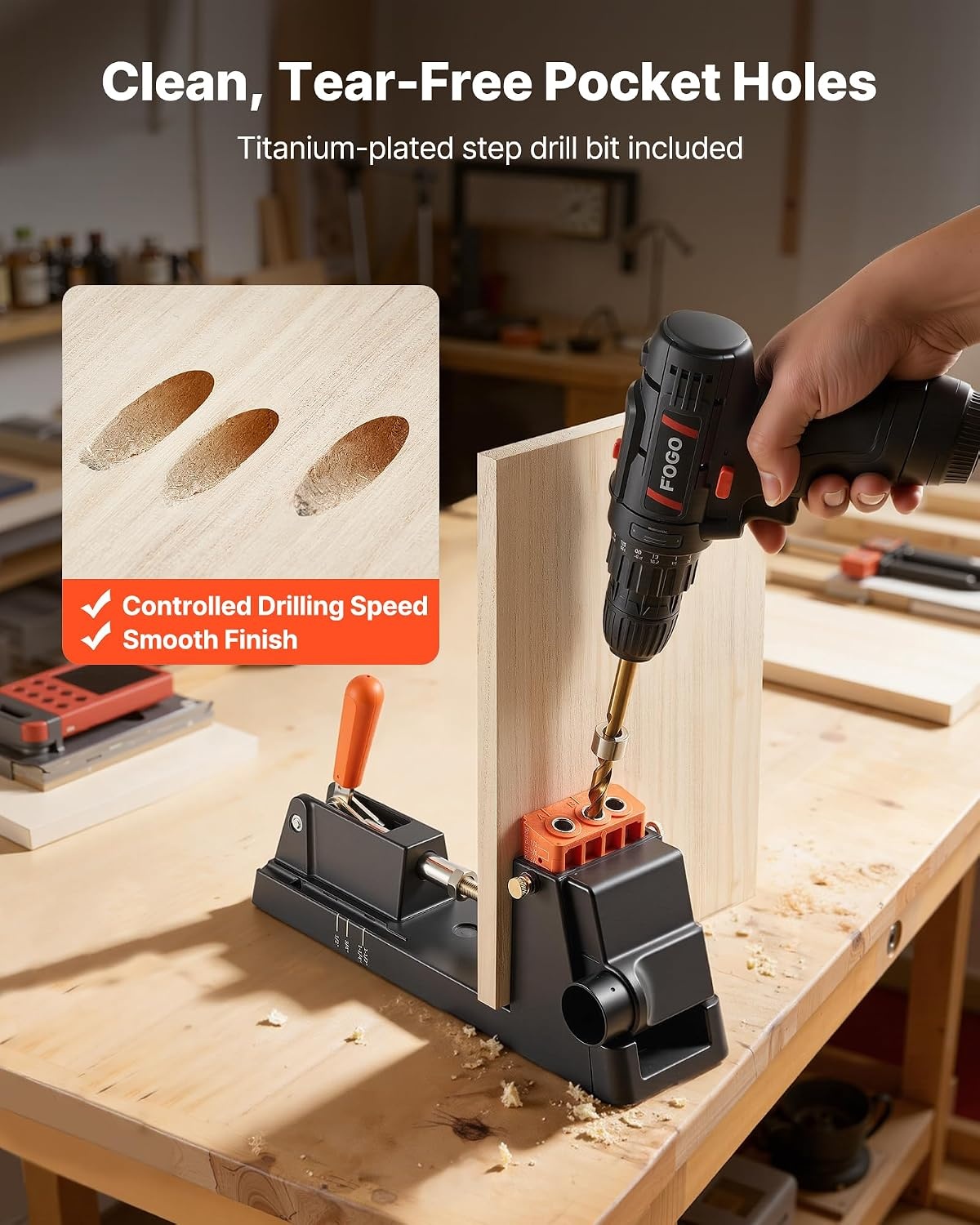 image:imageVEVOR Pocket Hole Jig Kit 12 to 112 in Adjustable Jig Pocket Hole System with Toolcase CClamp Step Drill Hex Wrench Drill Stop Ring Square Drive Bit Reinforced Metal Frame for WoodworkingBlack