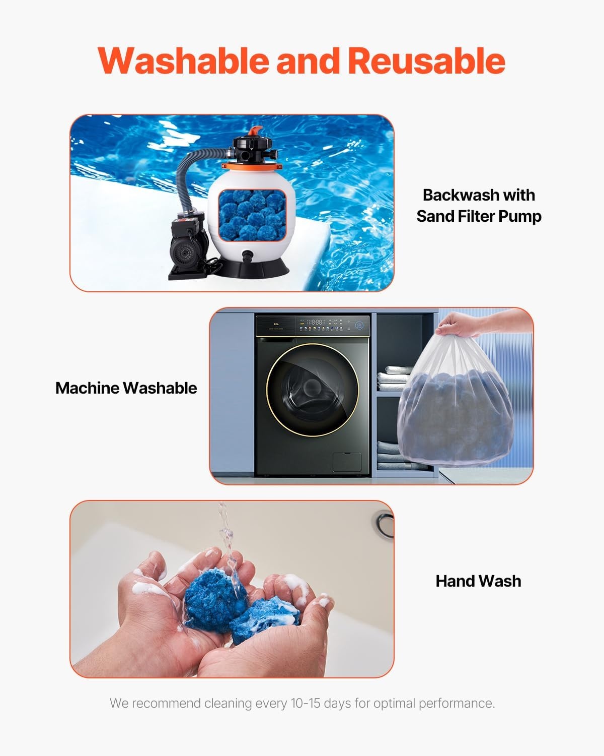 image:imageVEVOR Pool Filter Balls for Sand Filter 46 lbs Filter Balls Replace Pool Filter Sand Reusable Polyester Fiber Filter Media Balls with Wash Bag for Swimming Pool Above Ground Pool Aquarium TankBlue